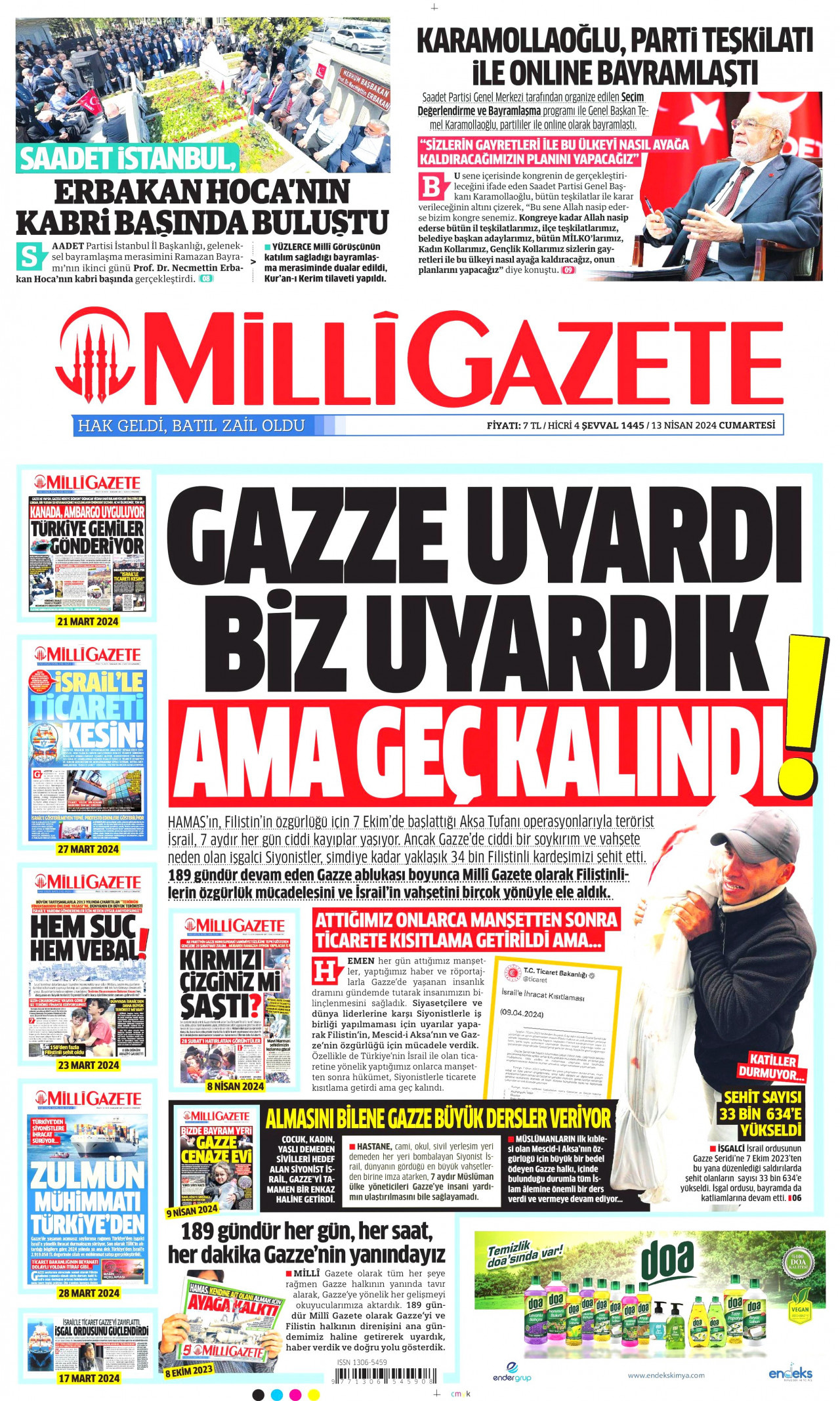 MİLLİ GAZETE 13 Nisan 2024 Gazete Manşeti Büyük