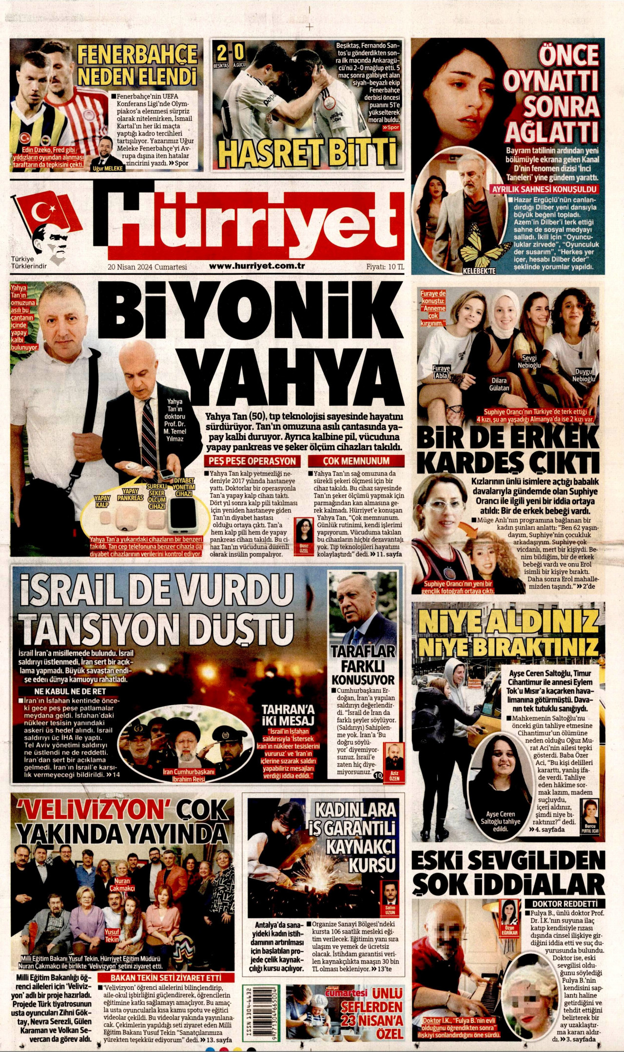 HÜRRİYET 20 Nisan 2024 Gazete Manşeti Büyük