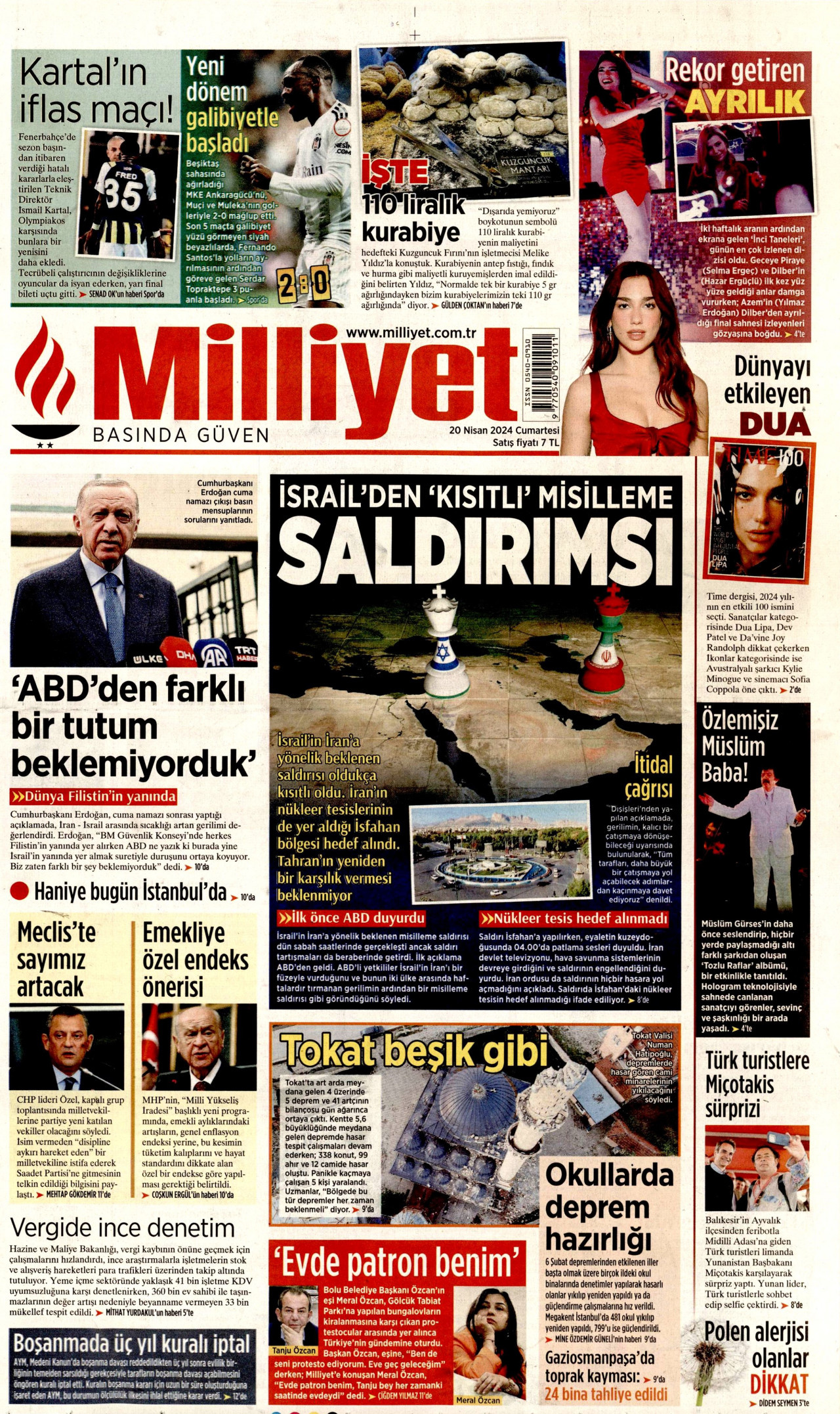 MİLLİYET 20 Nisan 2024 Gazete Manşeti Büyük