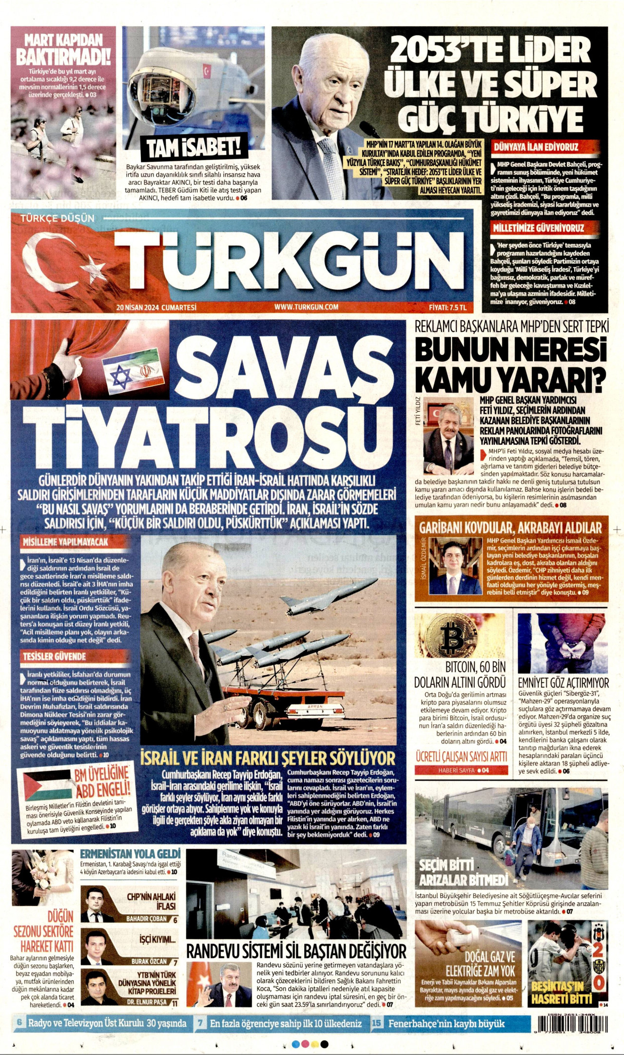 TÜRKGÜN 20 Nisan 2024 Gazete Manşeti Büyük