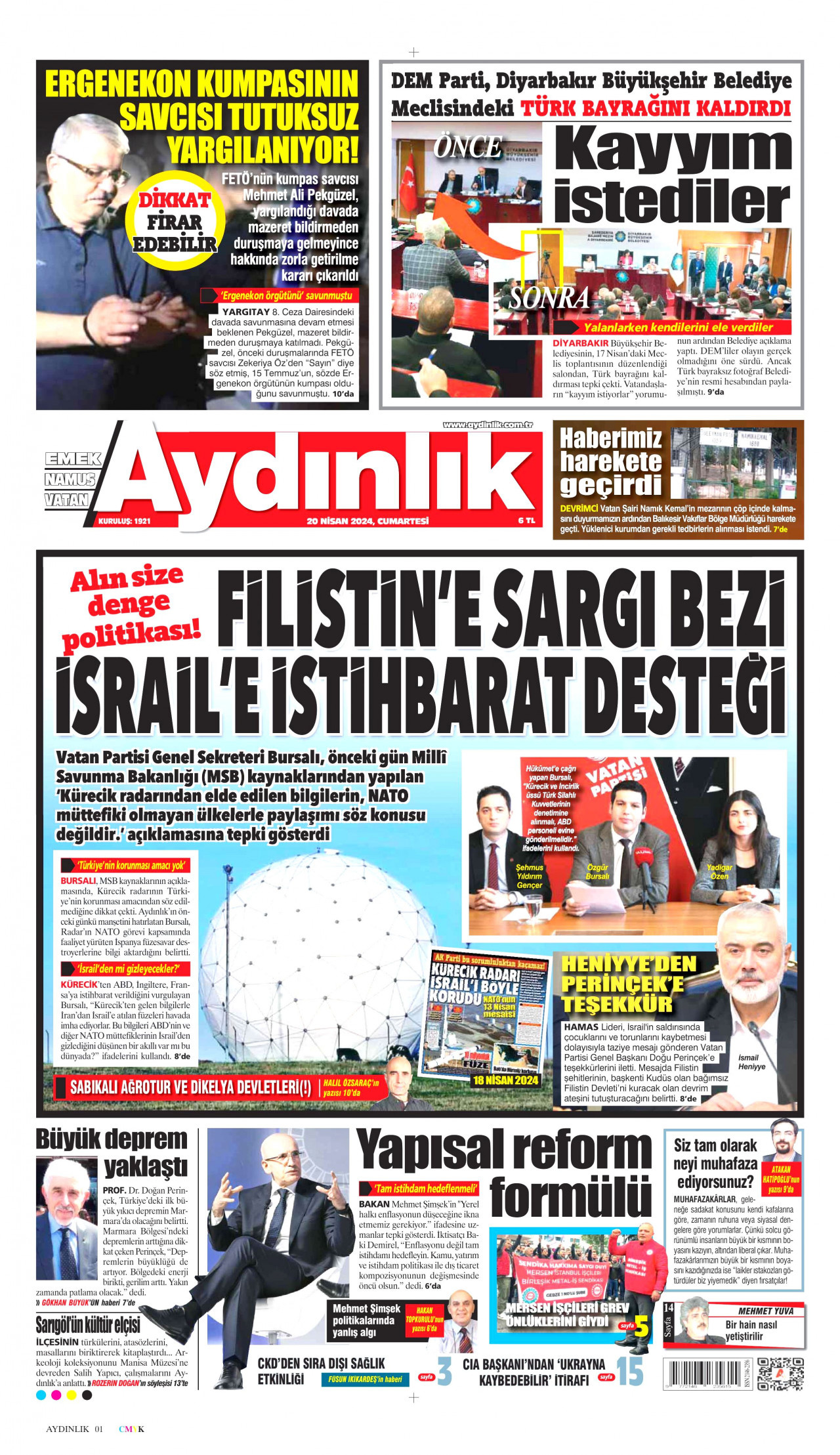 AYDINLIK GAZETESİ 20 Nisan 2024 Gazete Manşeti Büyük