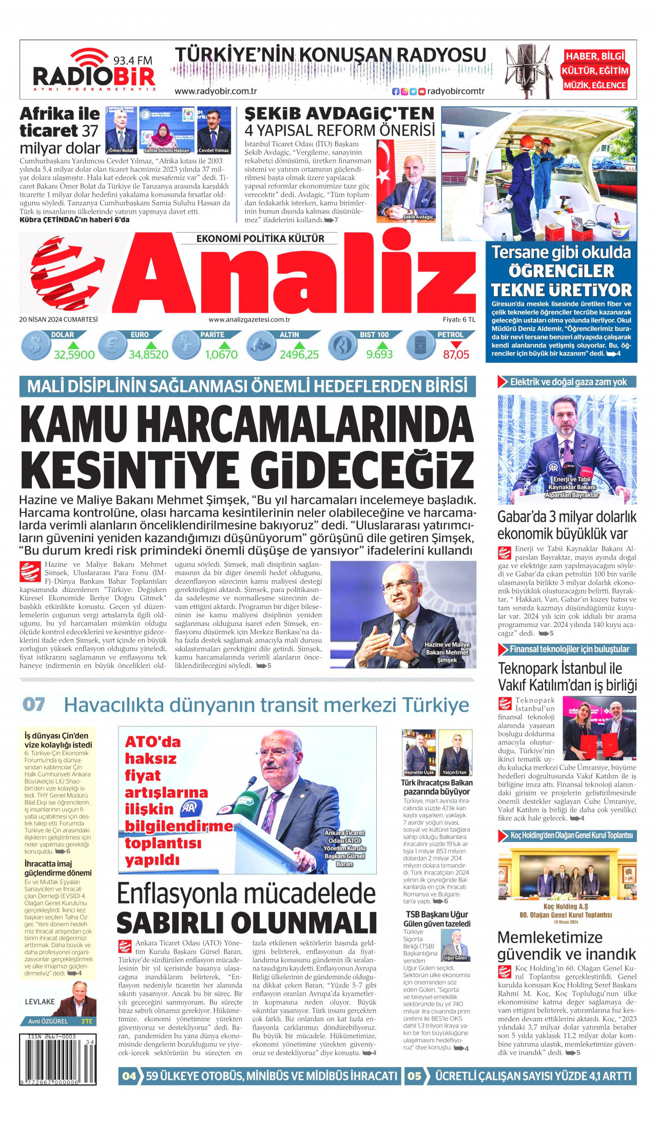 ANALİZ 20 Nisan 2024 Gazete Manşeti Büyük