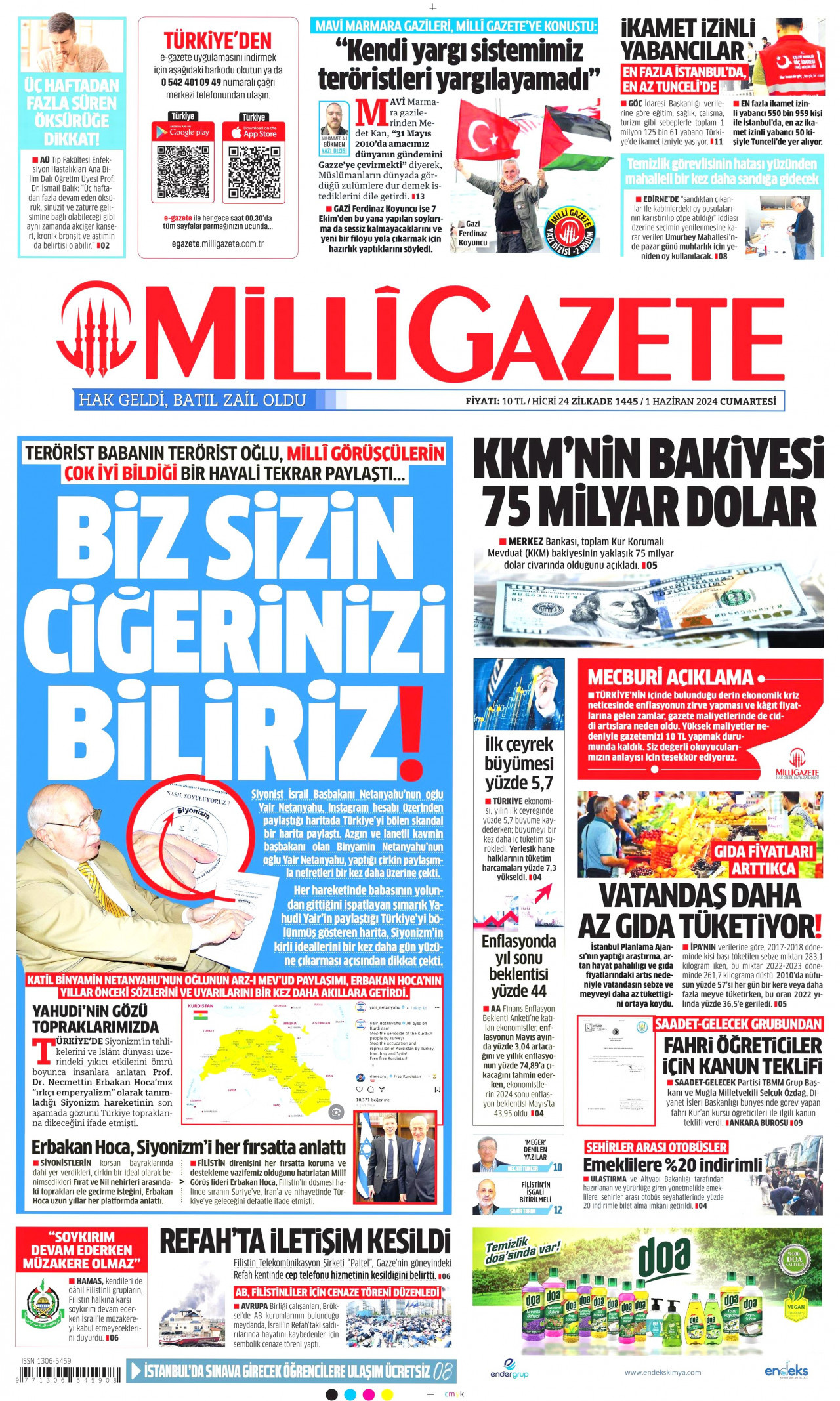 MİLLİ GAZETE 1 Haziran 2024 Gazete Manşeti Büyük