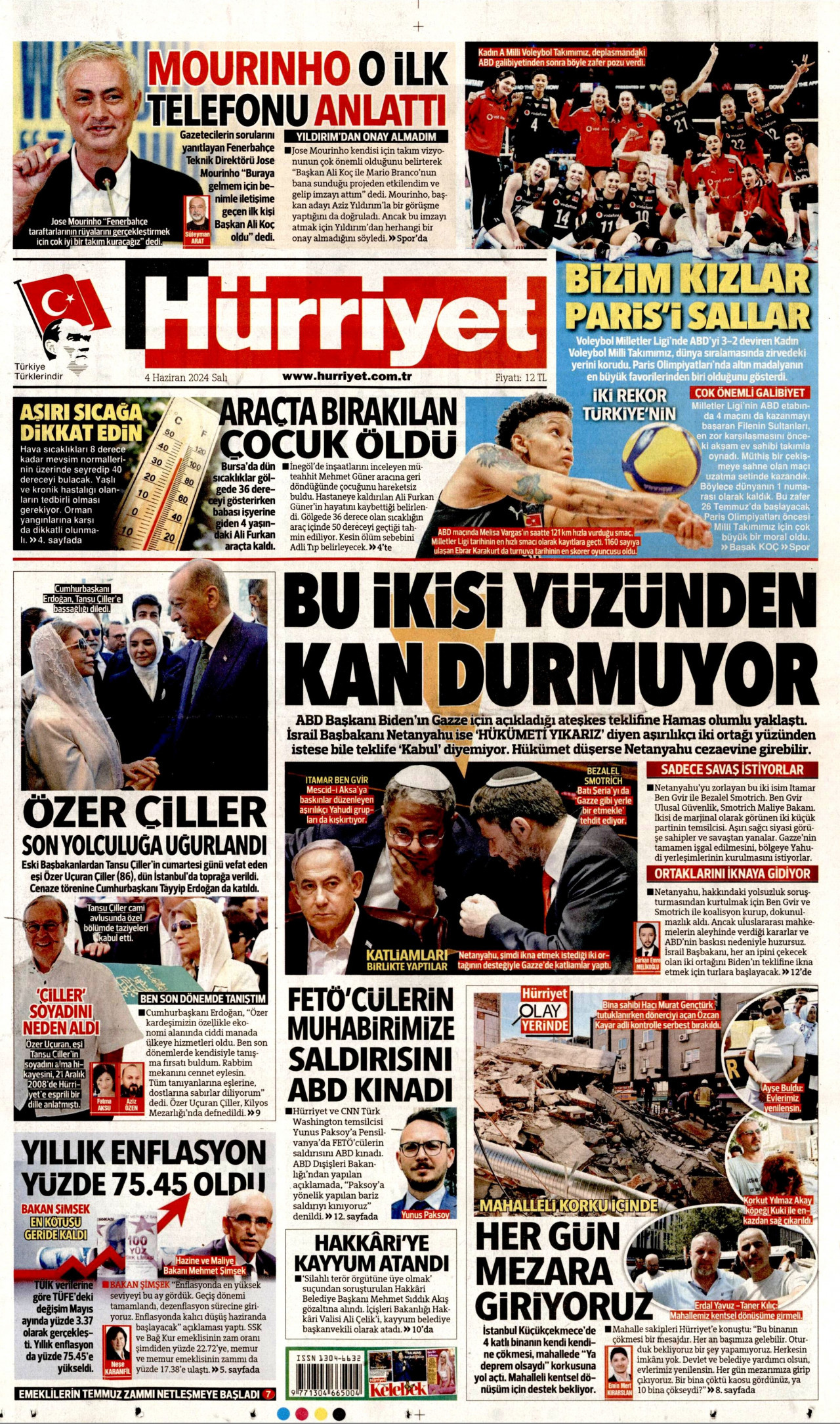 HÜRRİYET 4 Haziran 2024 Gazete Manşeti Büyük