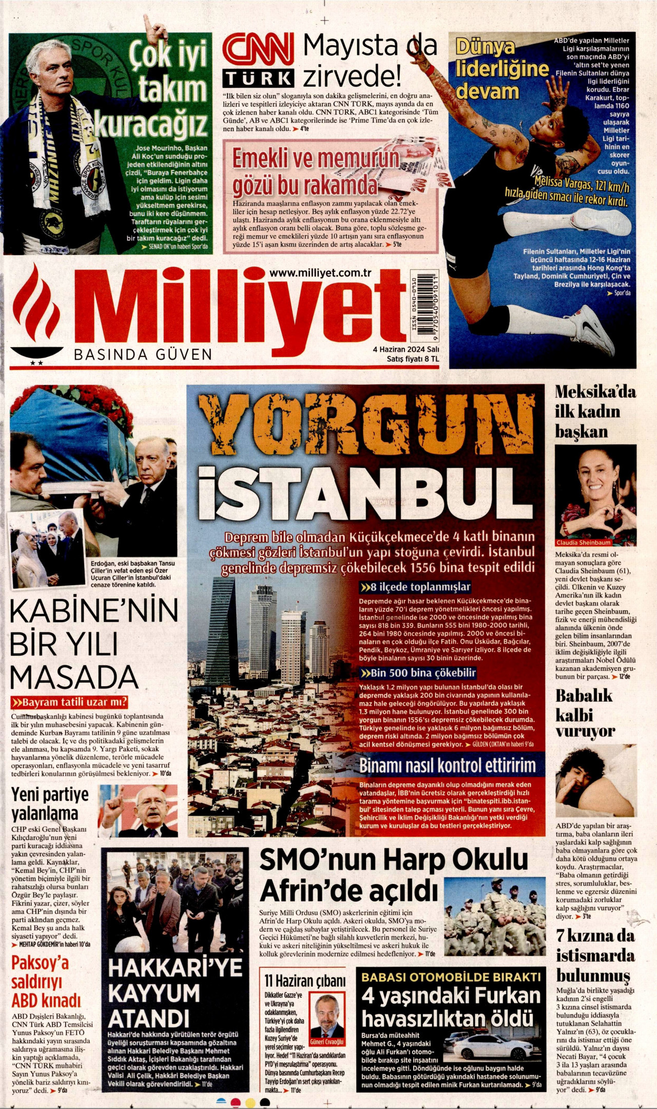 MİLLİYET 4 Haziran 2024 Gazete Manşeti Büyük