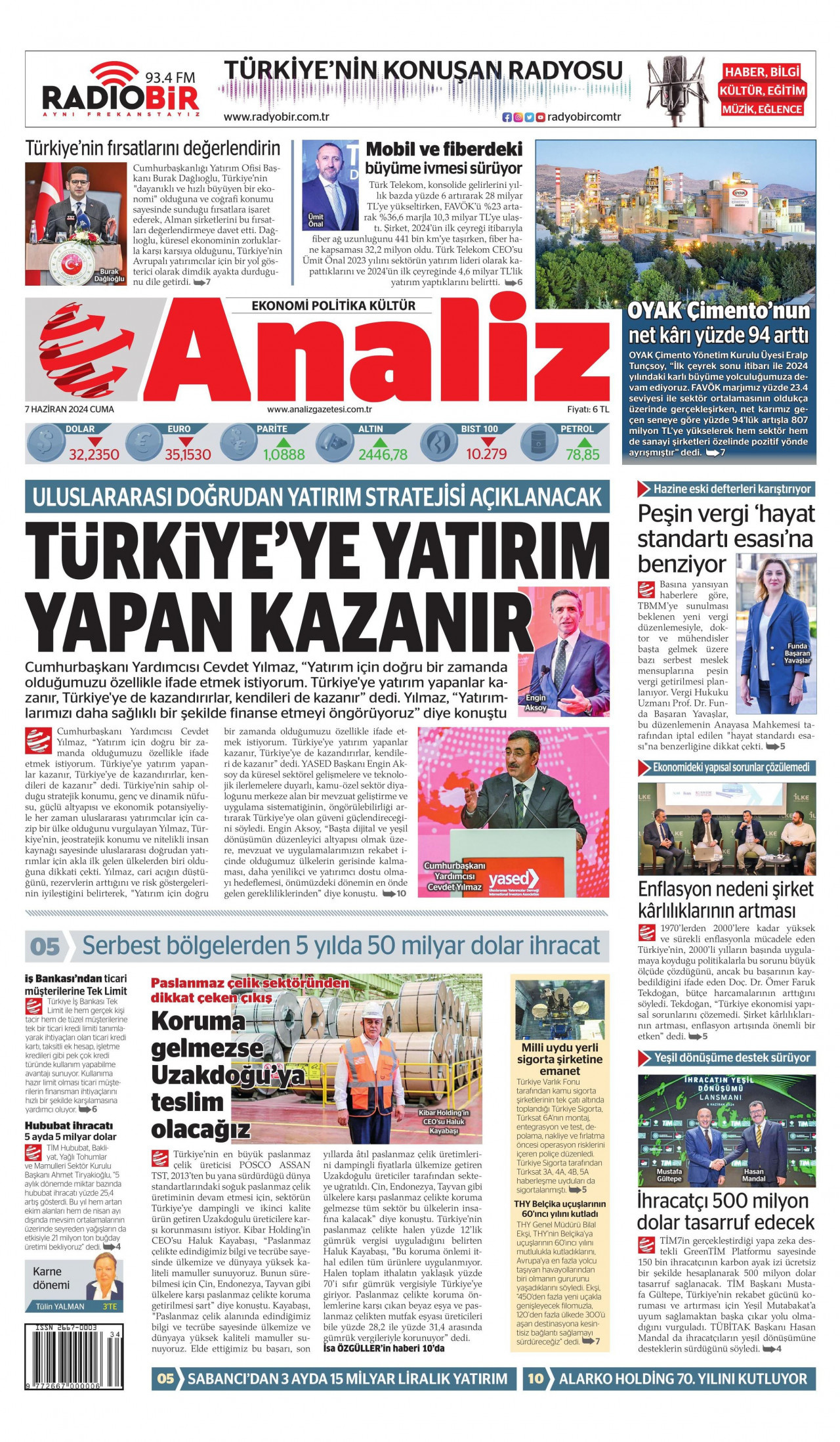 ANALİZ 7 Haziran 2024 Gazete Manşeti Büyük