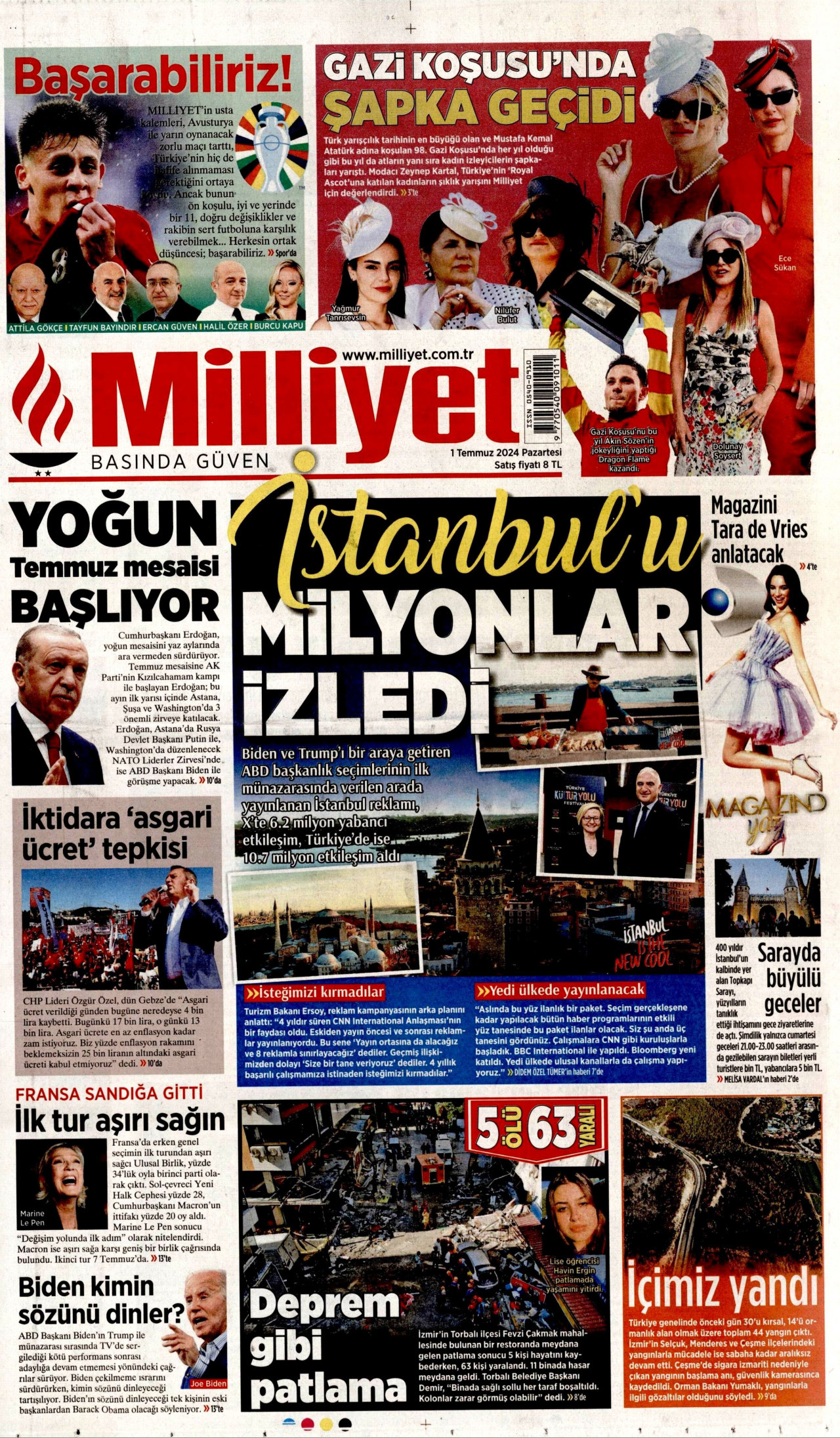 MİLLİYET 1 Temmuz 2024 Gazete Manşeti Büyük