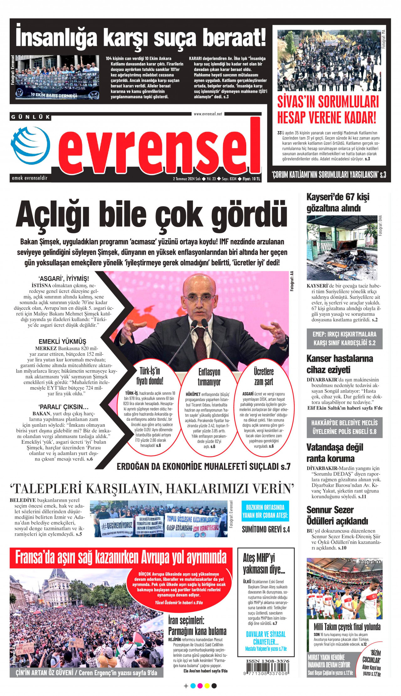 EVRENSEL 2 Temmuz 2024 Gazete Manşeti Büyük