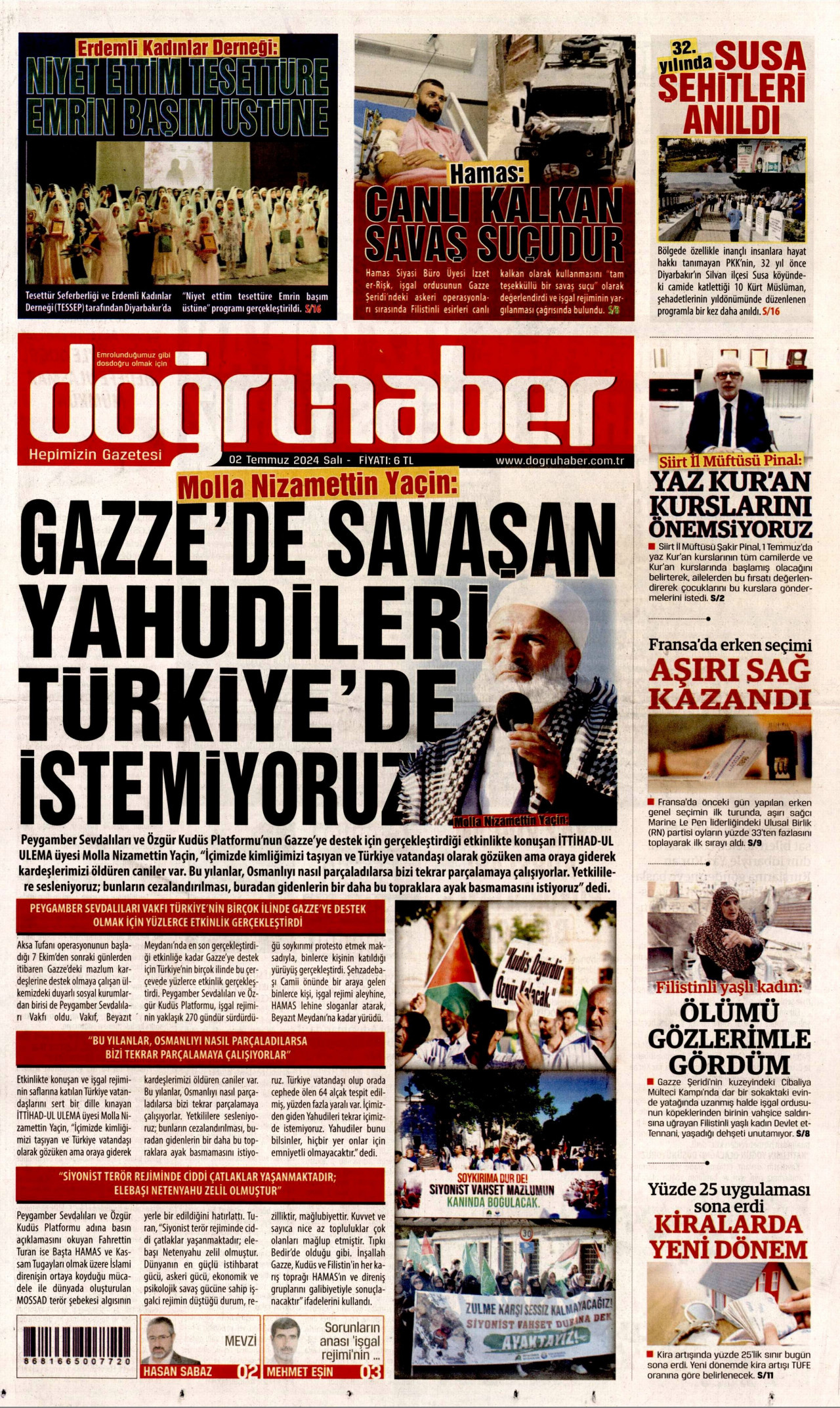 DOĞRU HABER 2 Temmuz 2024 Gazete Manşeti Büyük