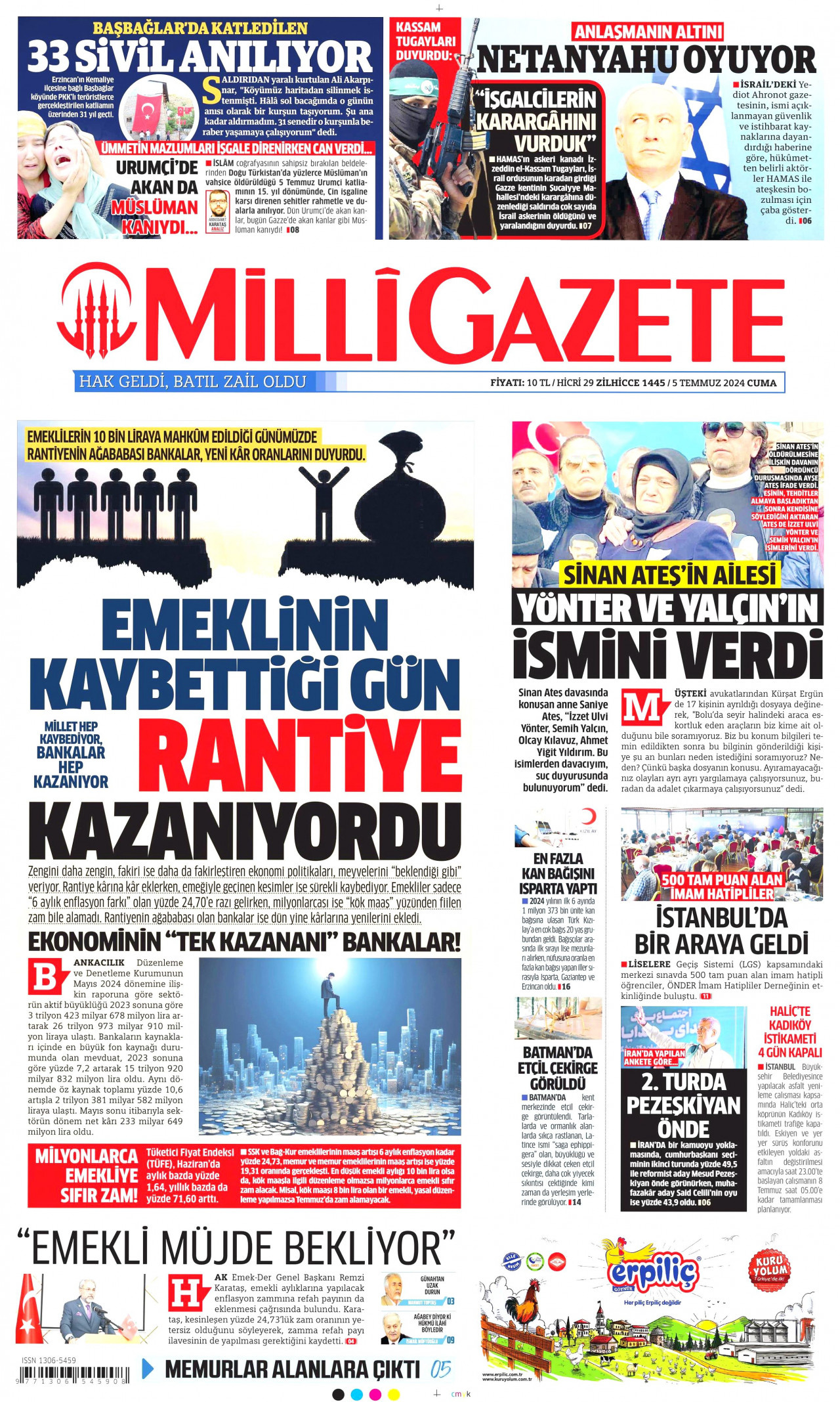 MİLLİ GAZETE 5 Temmuz 2024 Gazete Manşeti Büyük