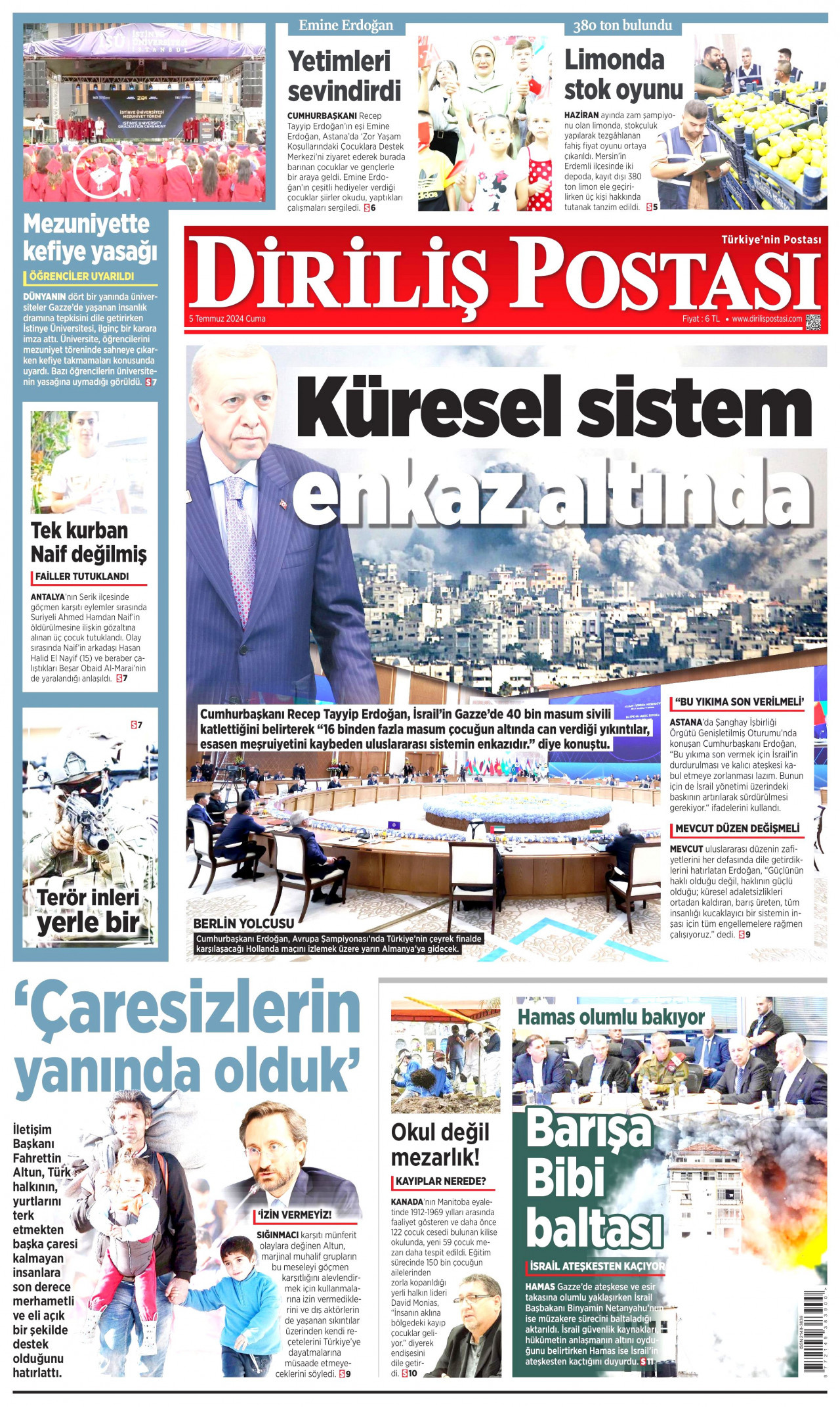 DİRİLİŞ POSTASI 5 Temmuz 2024 Gazete Manşeti Büyük