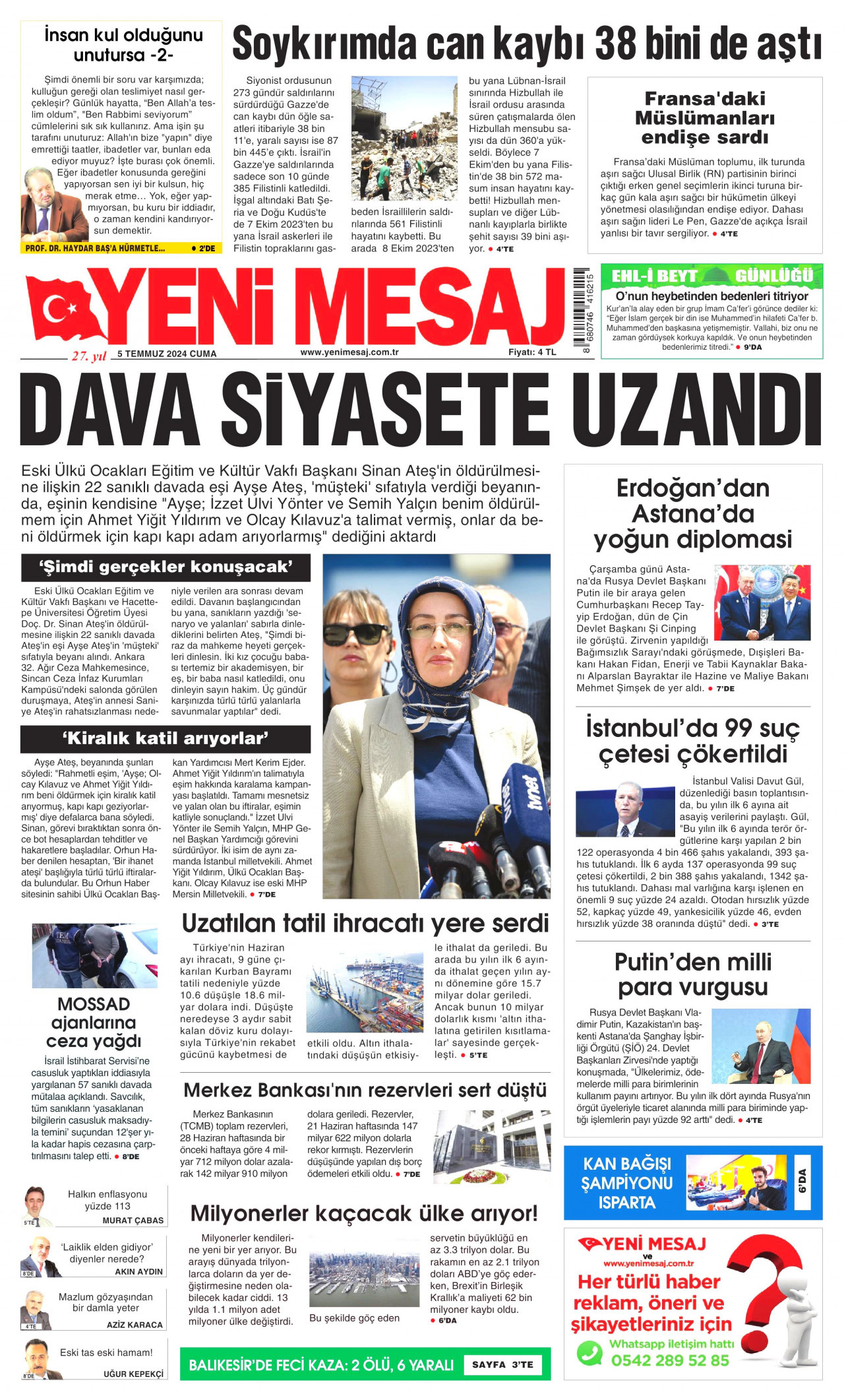 YENİ MESAJ 5 Temmuz 2024 Gazete Manşeti Büyük