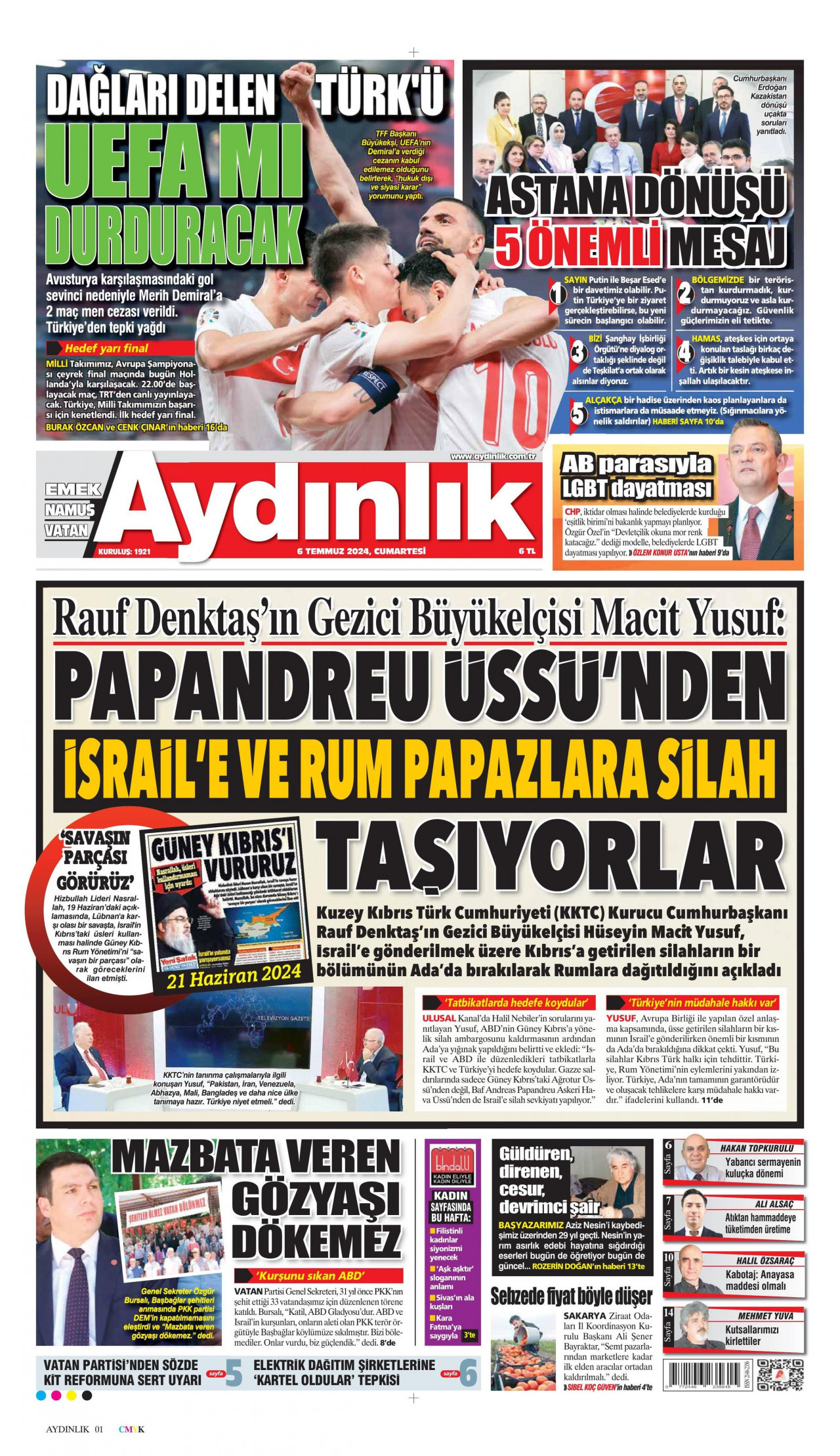 AYDINLIK GAZETESİ 6 Temmuz 2024 Gazete Manşeti Büyük