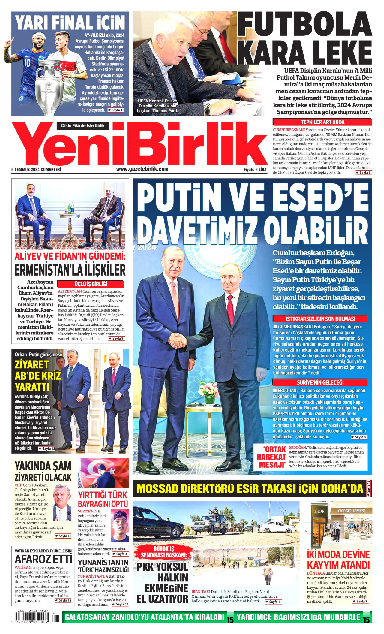 YENİBİRLİK 6 Temmuz 2024 Gazete Manşeti Büyük