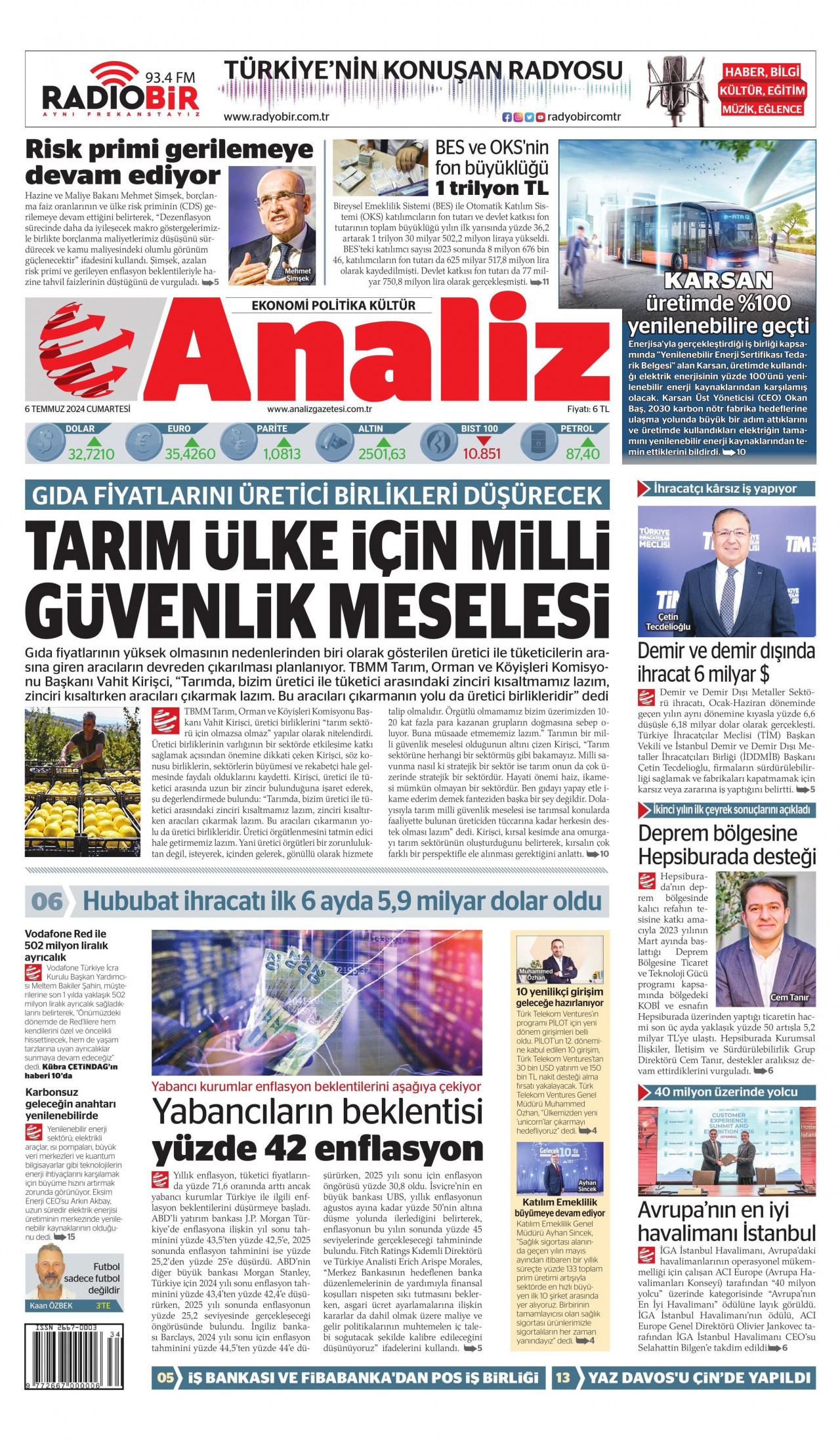 ANALİZ 6 Temmuz 2024 Gazete Manşeti Büyük