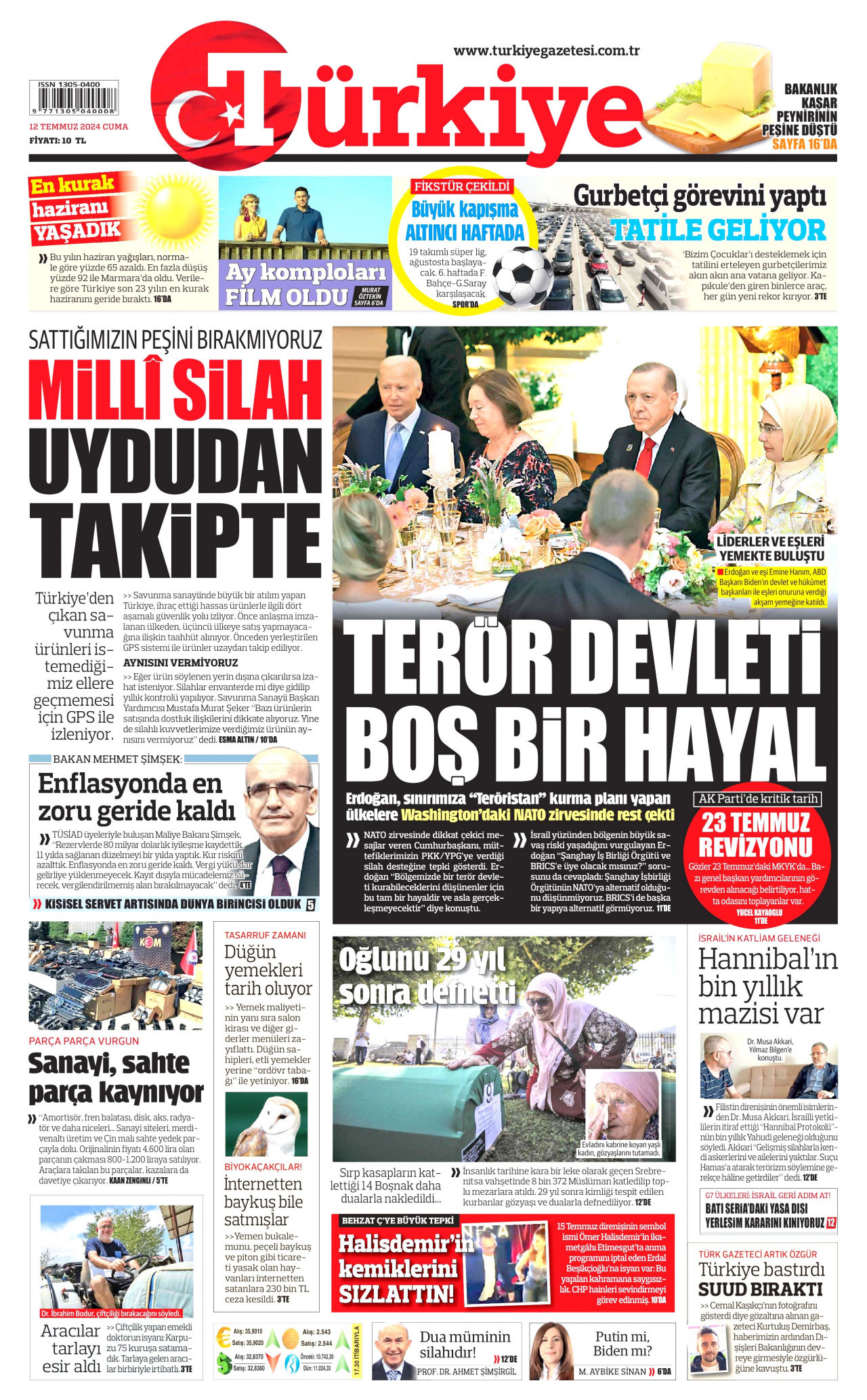 TÜRKİYE GAZETESİ 12 Temmuz 2024 Gazete Manşeti Büyük