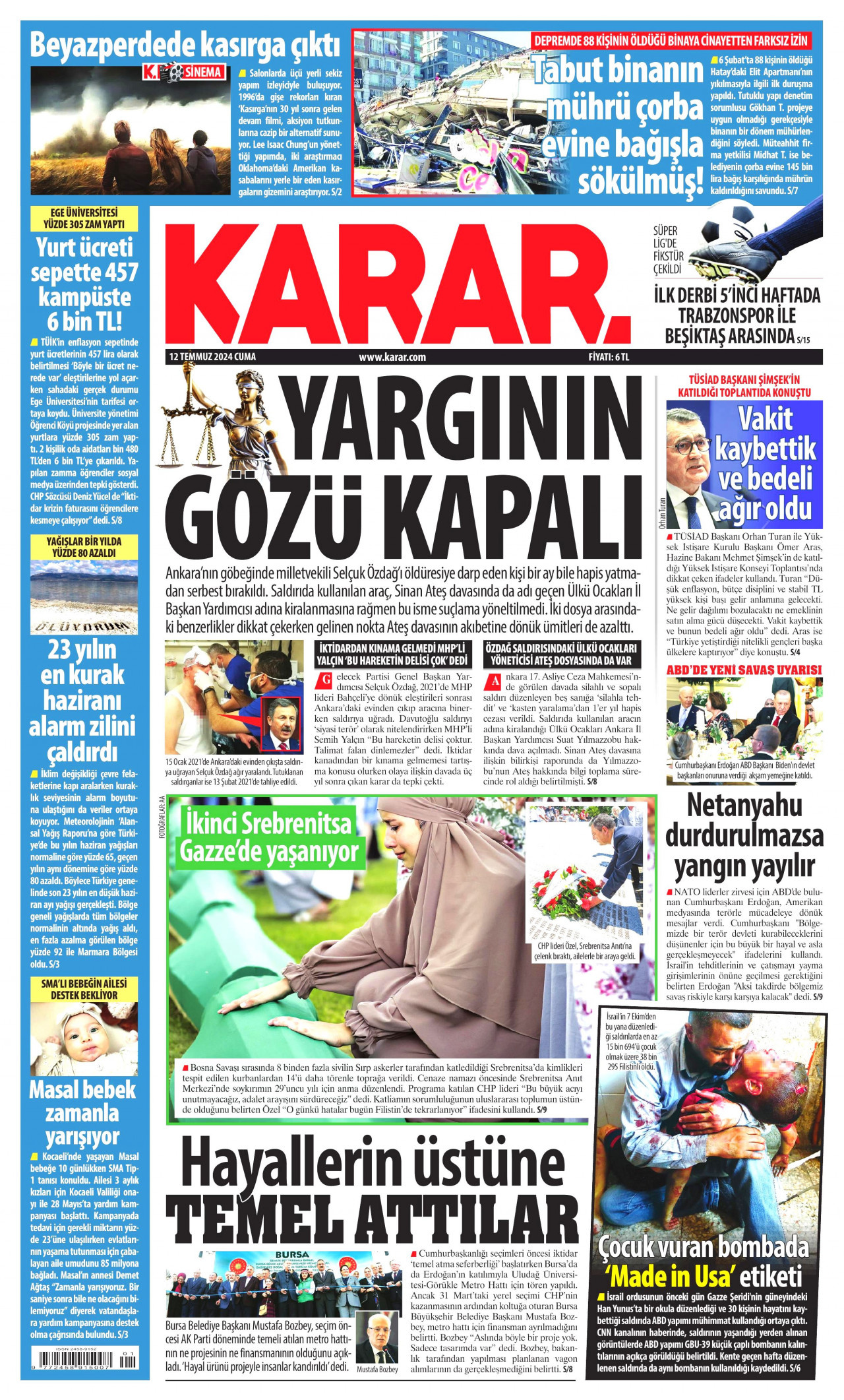 KARAR 12 Temmuz 2024 Gazete Manşeti Büyük