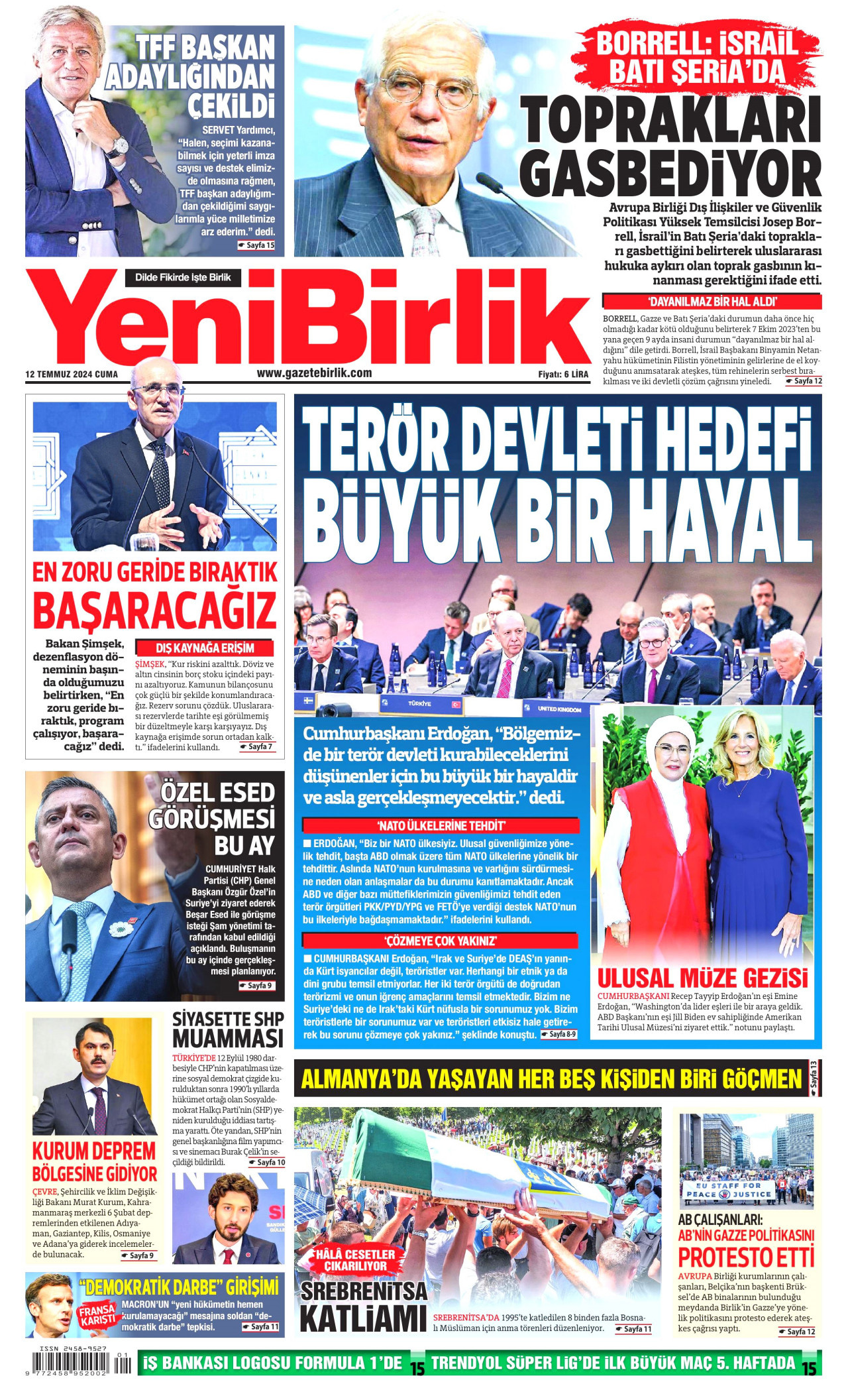 YENİBİRLİK 12 Temmuz 2024 Gazete Manşeti Büyük