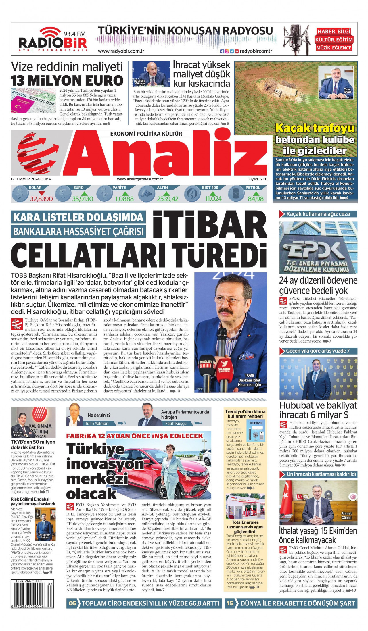 ANALİZ 12 Temmuz 2024 Gazete Manşeti Büyük