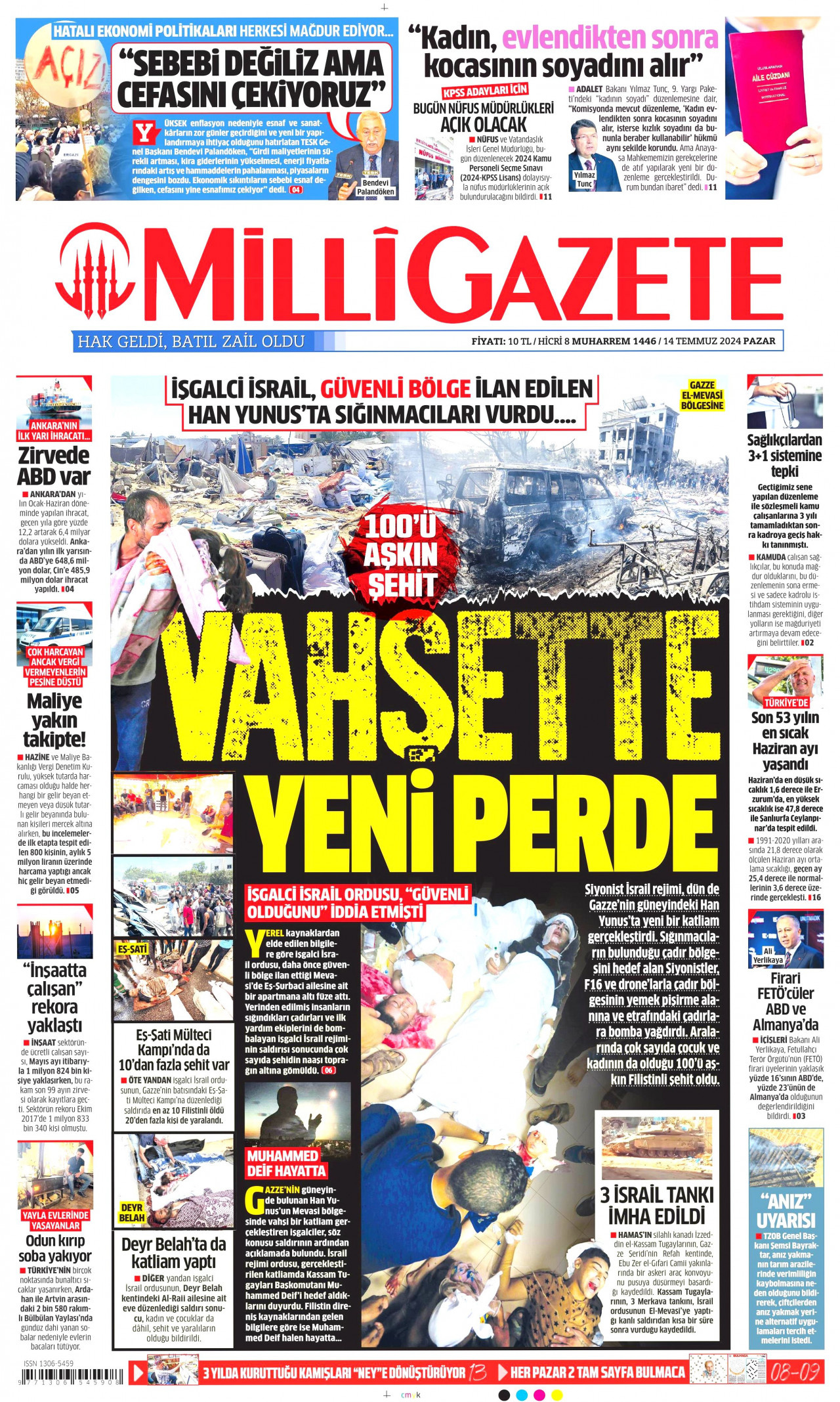 MİLLİ GAZETE 14 Temmuz 2024 Gazete Manşeti Büyük