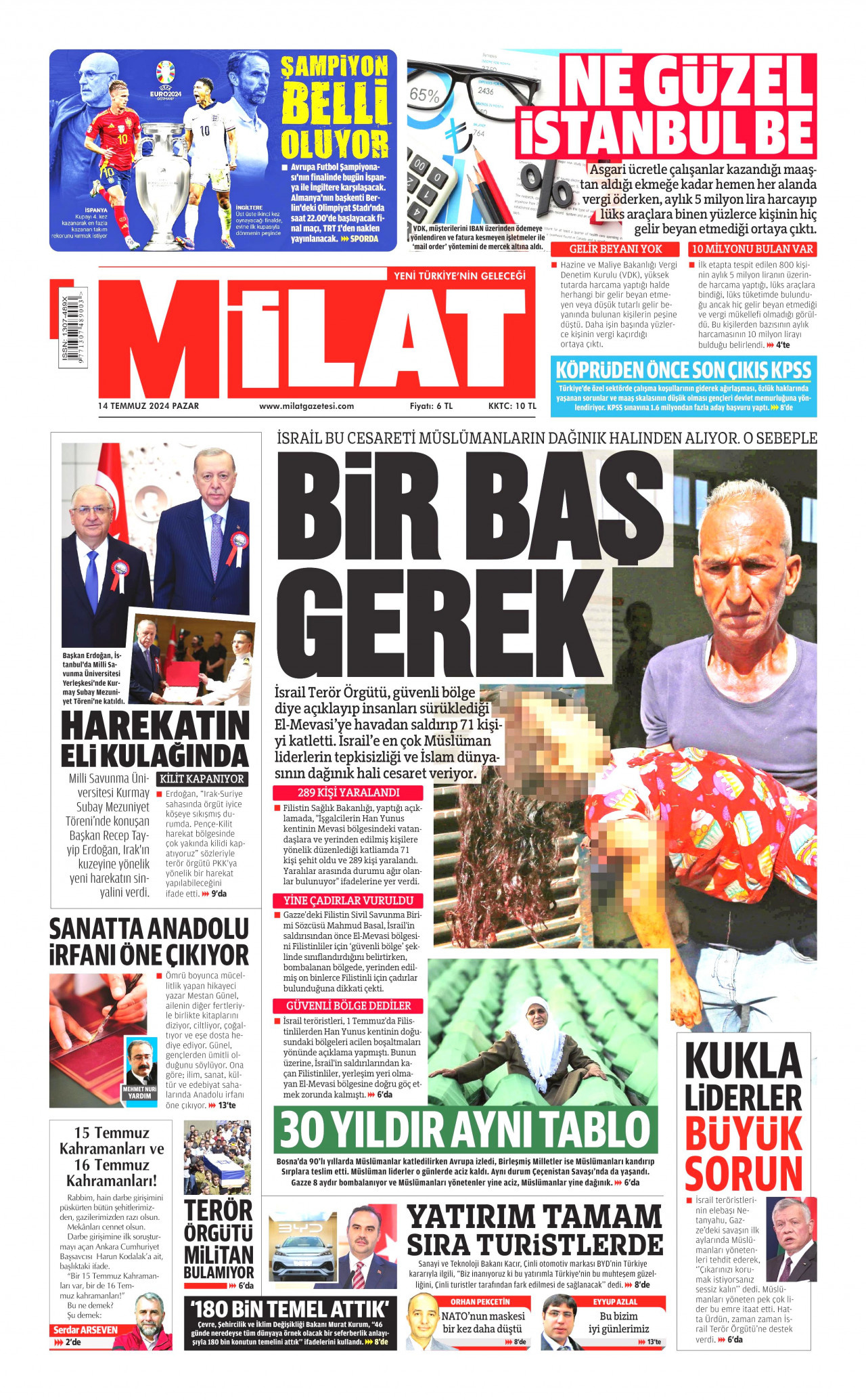 MİLAT 14 Temmuz 2024 Gazete Manşeti Büyük