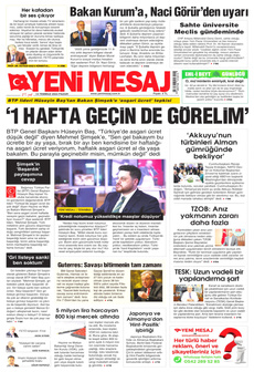 YENİ MESAJ 14 Temmuz 2024 Gazete Manşeti Küçük