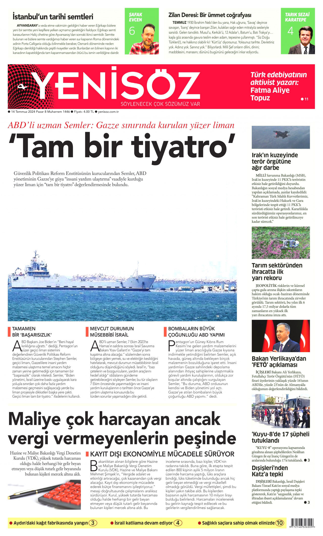 YENİ SÖZ GAZETESİ 14 Temmuz 2024 Gazete Manşeti Büyük