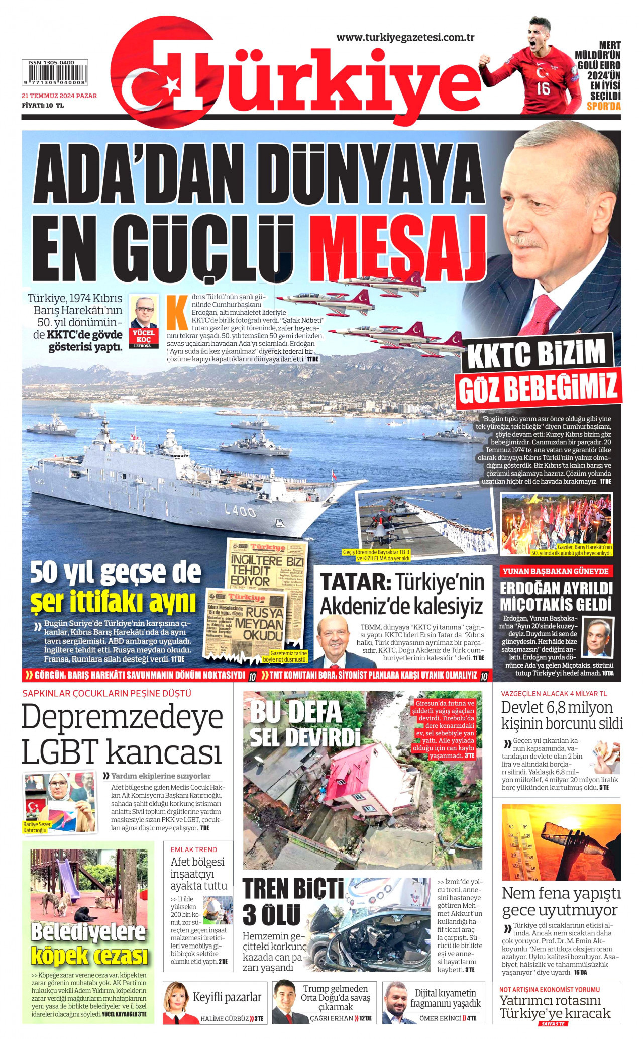 TÜRKİYE GAZETESİ 21 Temmuz 2024 Gazete Manşeti Büyük