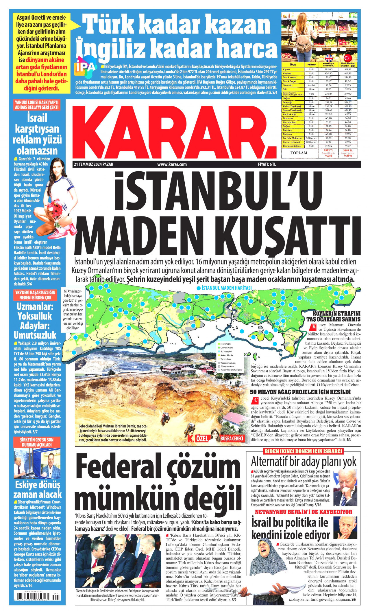 KARAR 21 Temmuz 2024 Gazete Manşeti Büyük