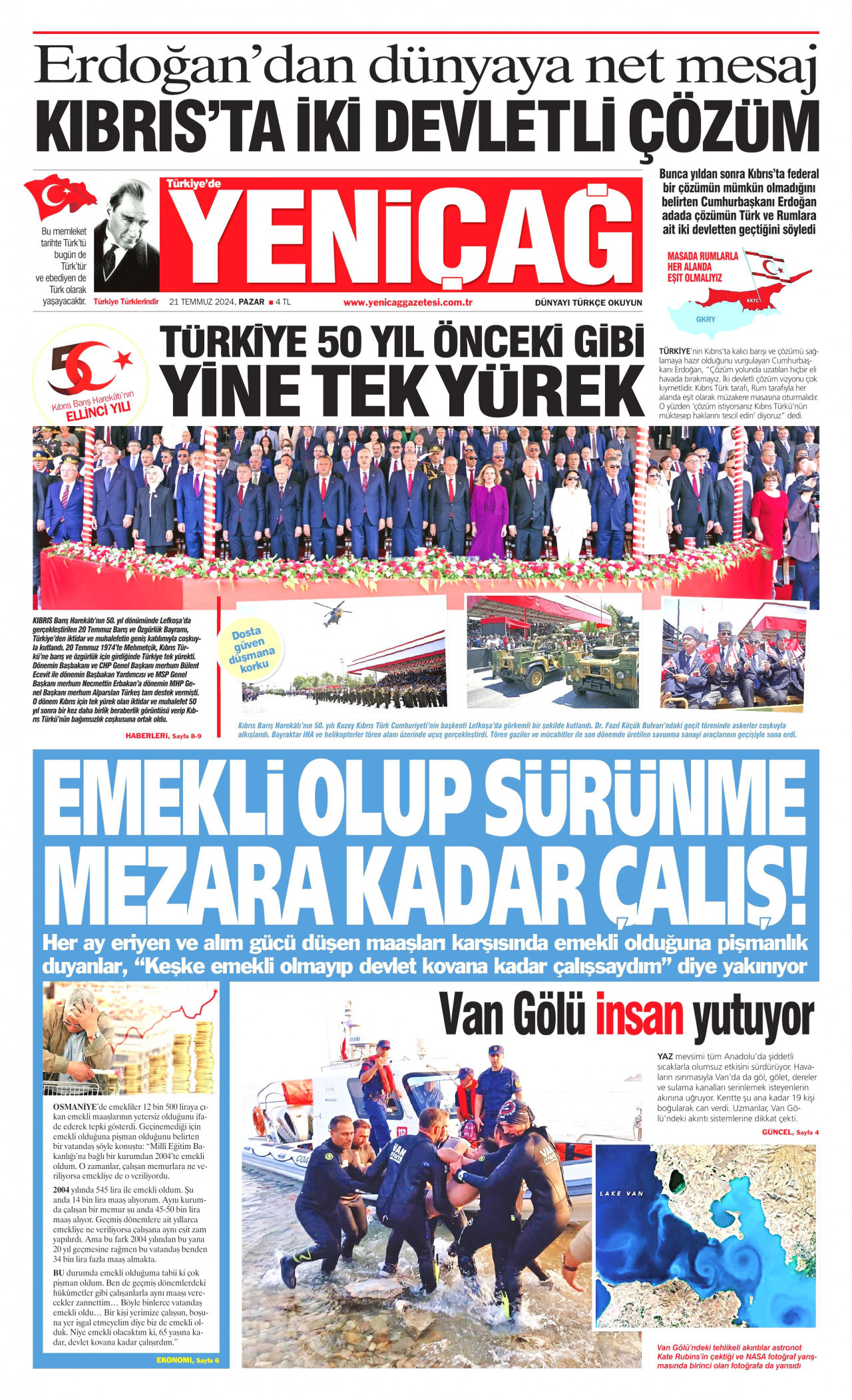 YENİÇAĞ 21 Temmuz 2024 Gazete Manşeti Büyük