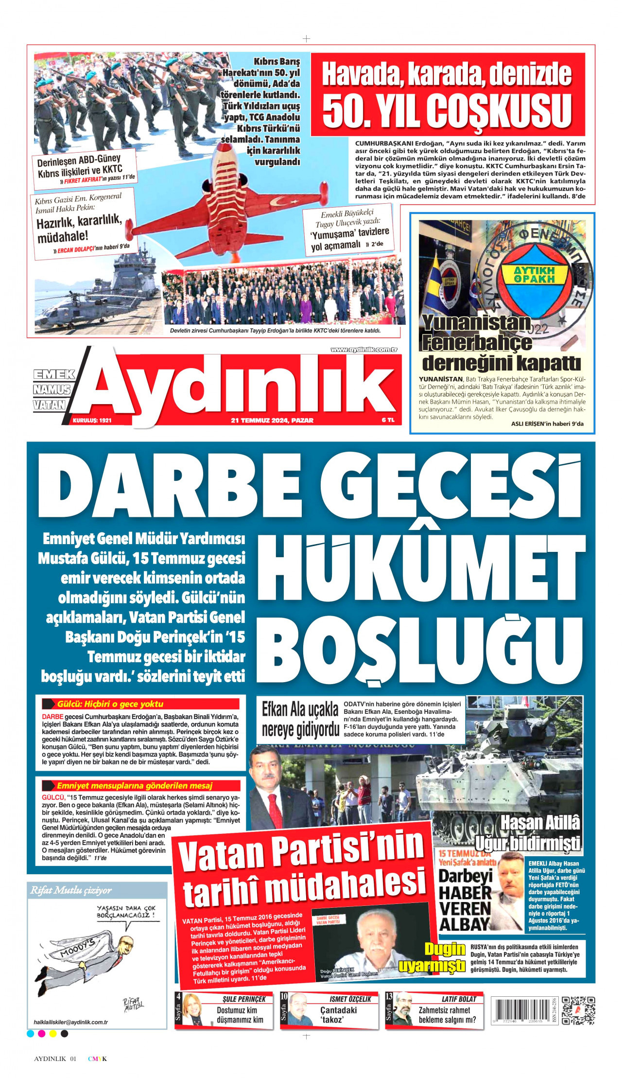 AYDINLIK GAZETESİ 21 Temmuz 2024 Gazete Manşeti Büyük