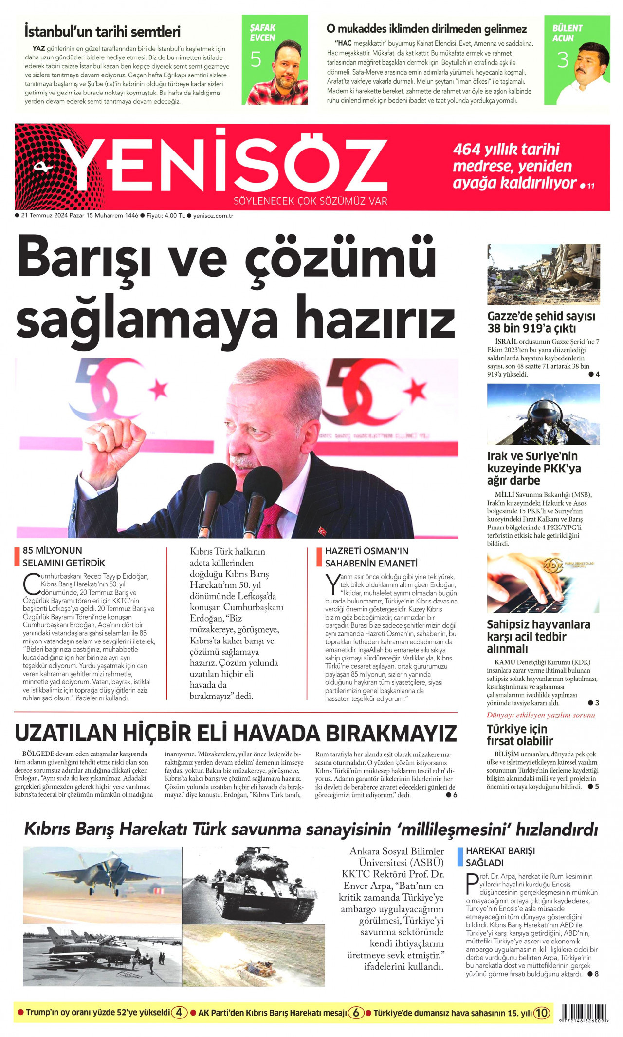 YENİ SÖZ GAZETESİ 21 Temmuz 2024 Gazete Manşeti Büyük