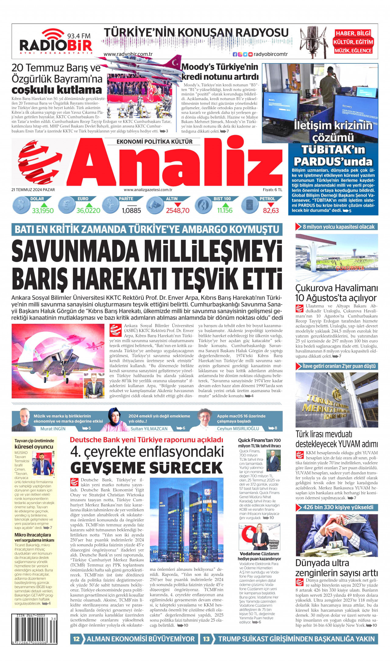 ANALİZ 21 Temmuz 2024 Gazete Manşeti Büyük