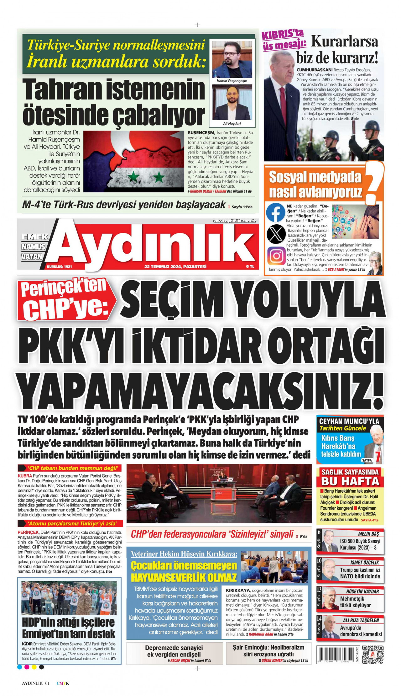 AYDINLIK GAZETESİ 22 Temmuz 2024 Gazete Manşeti Büyük