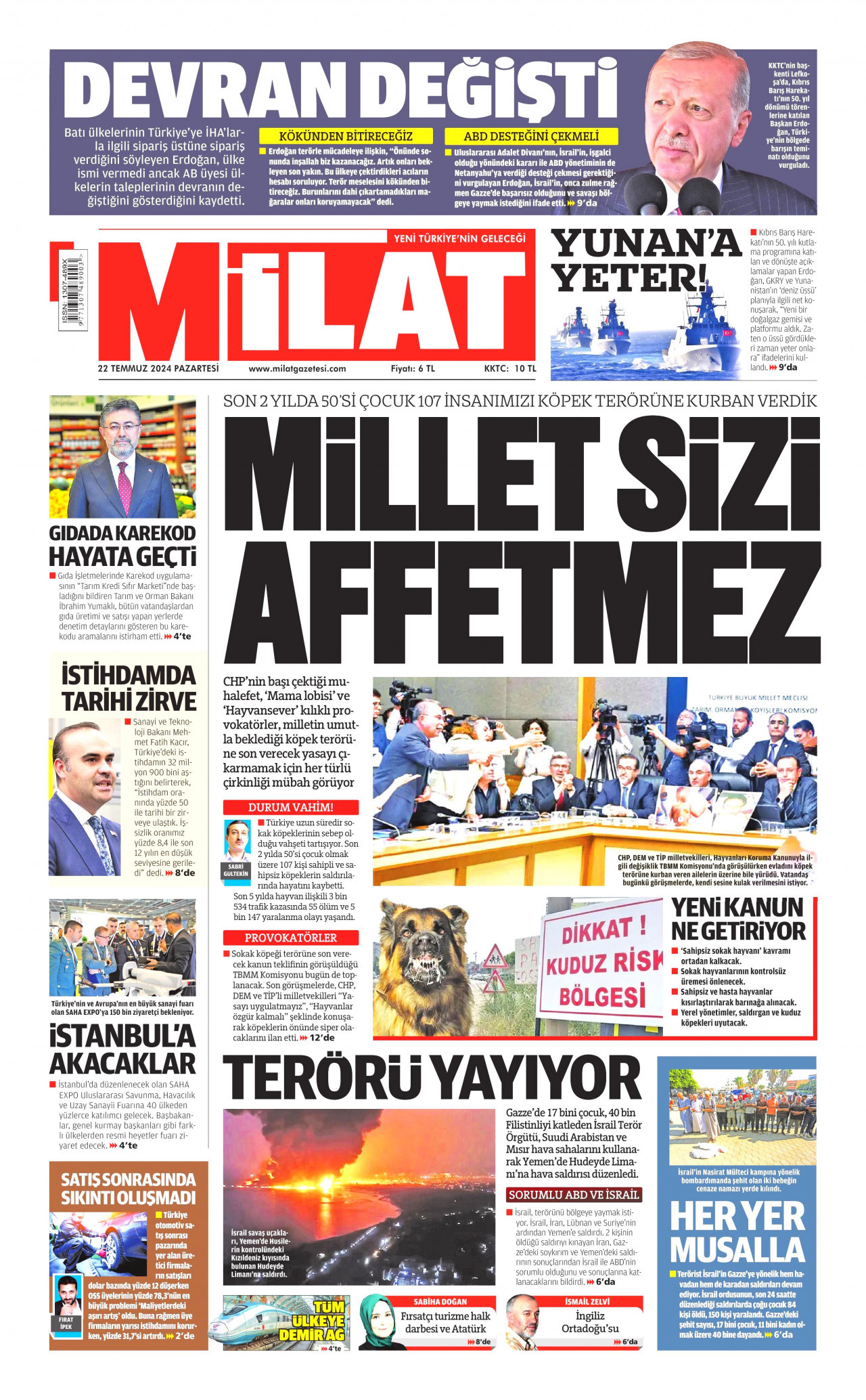 MİLAT 22 Temmuz 2024 Gazete Manşeti Büyük