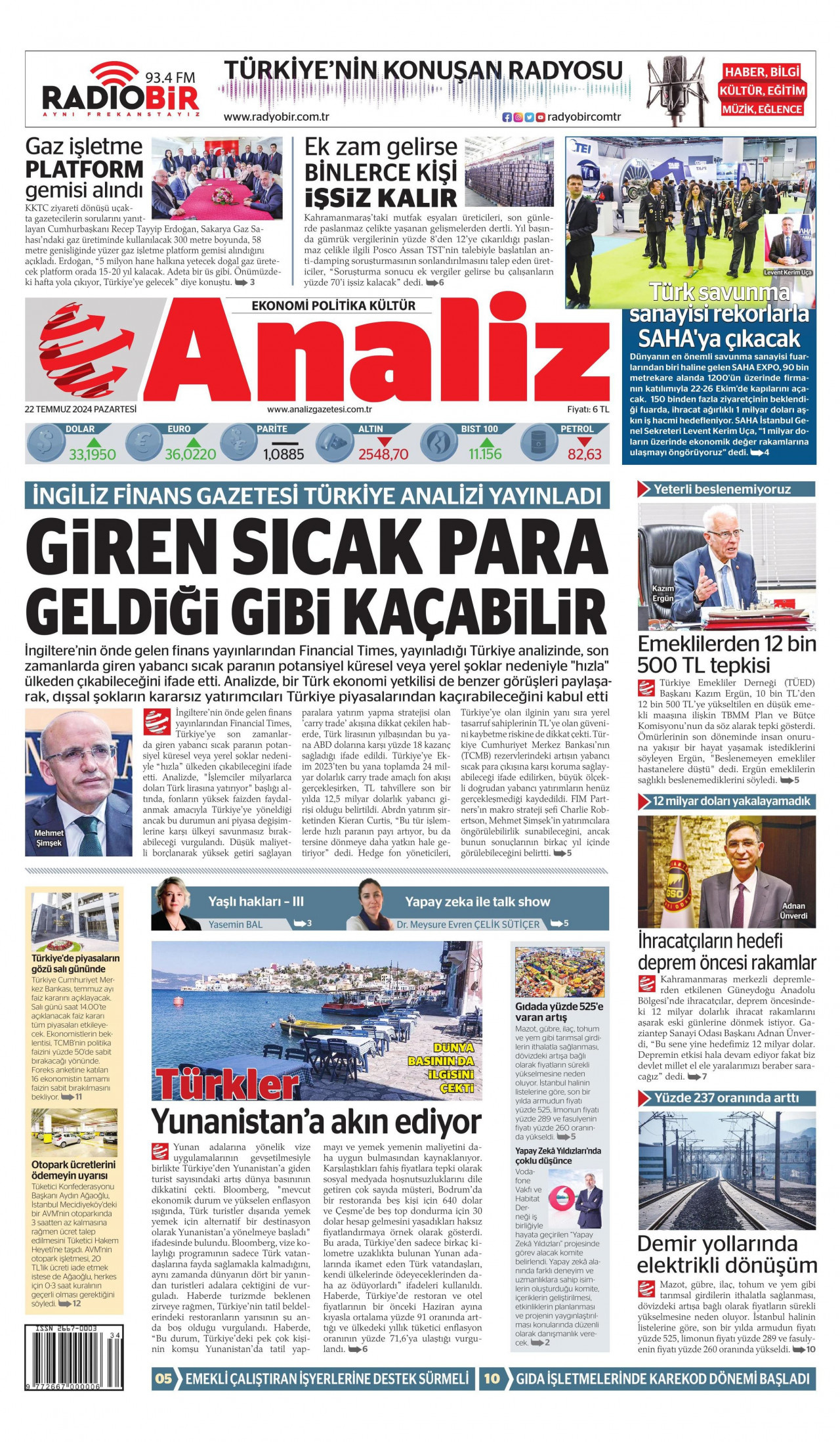 ANALİZ 22 Temmuz 2024 Gazete Manşeti Büyük