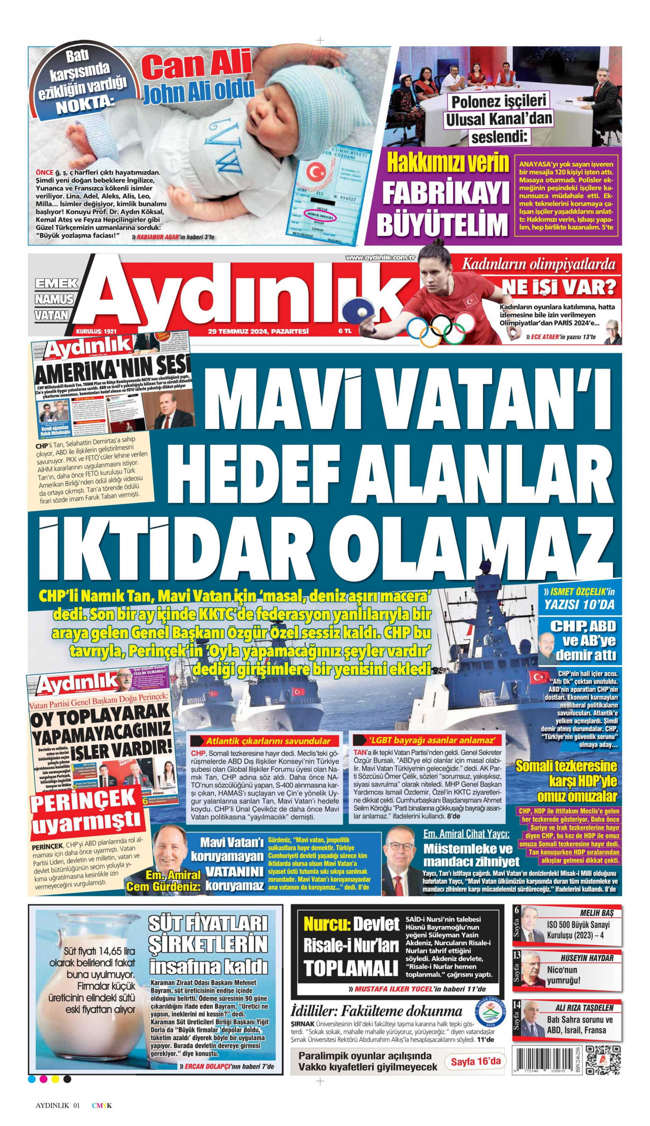 AYDINLIK GAZETESİ 29 Temmuz 2024 Gazete Manşeti Büyük