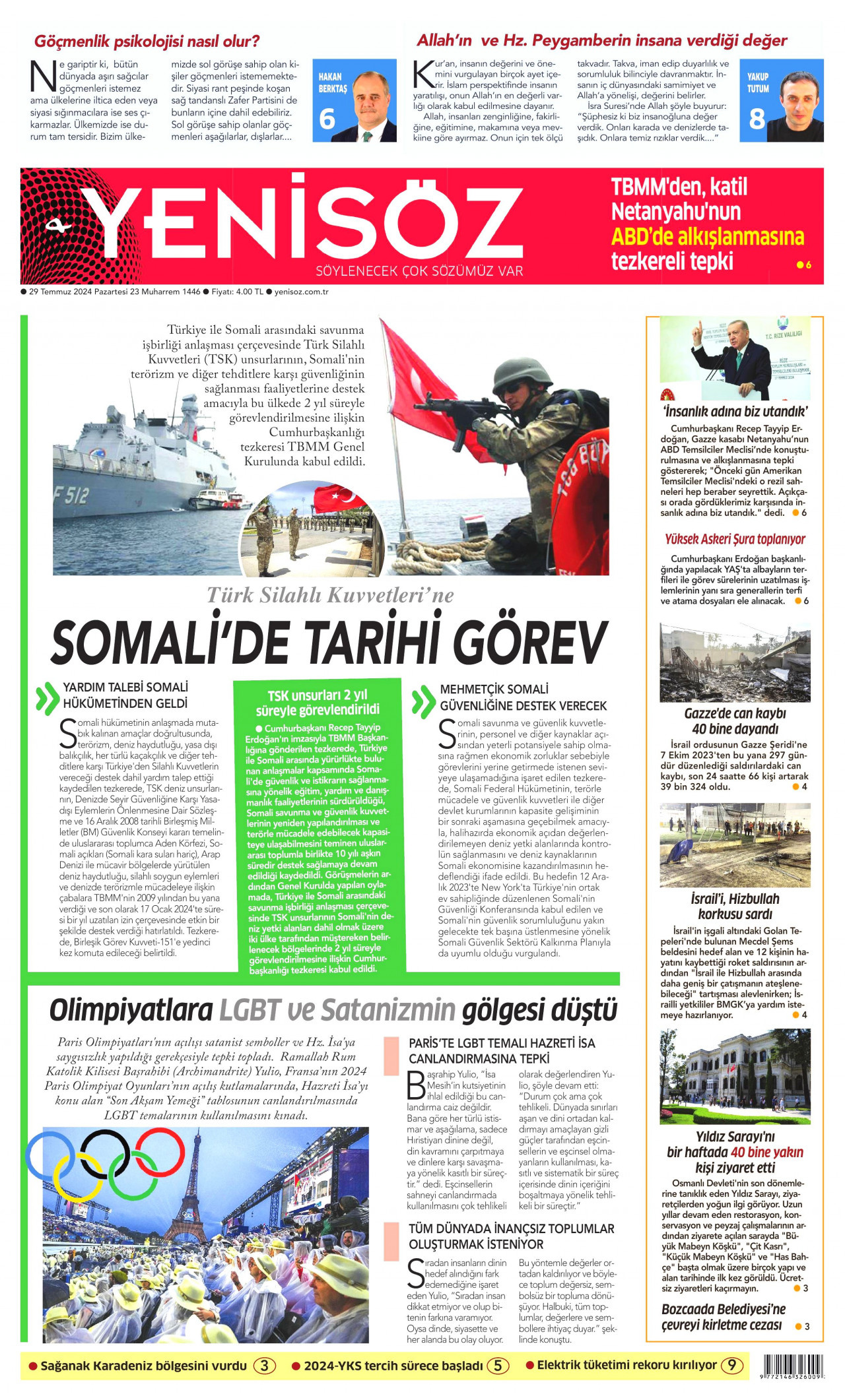 YENİ SÖZ GAZETESİ 29 Temmuz 2024 Gazete Manşeti Büyük