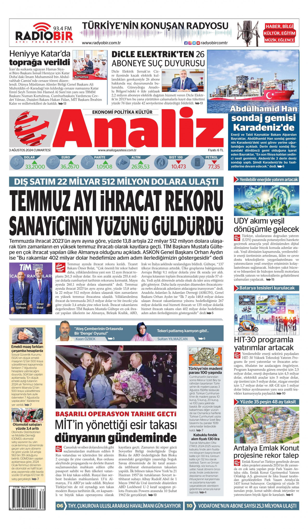 ANALİZ 3 Ağustos 2024 Gazete Manşeti Büyük