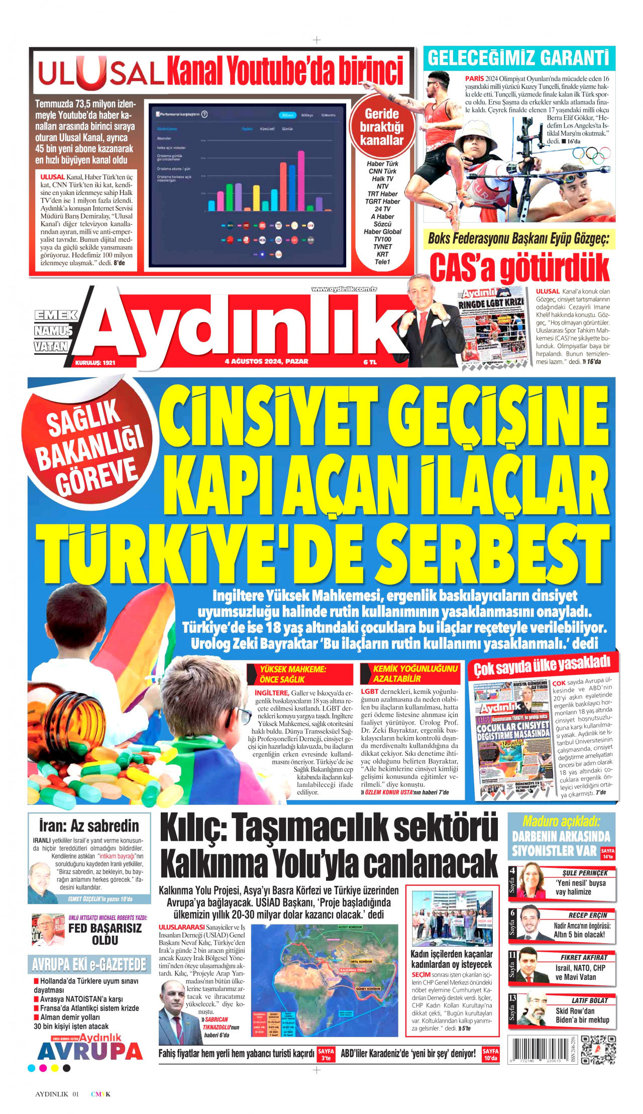 AYDINLIK GAZETESİ 4 Ağustos 2024 Gazete Manşeti Büyük