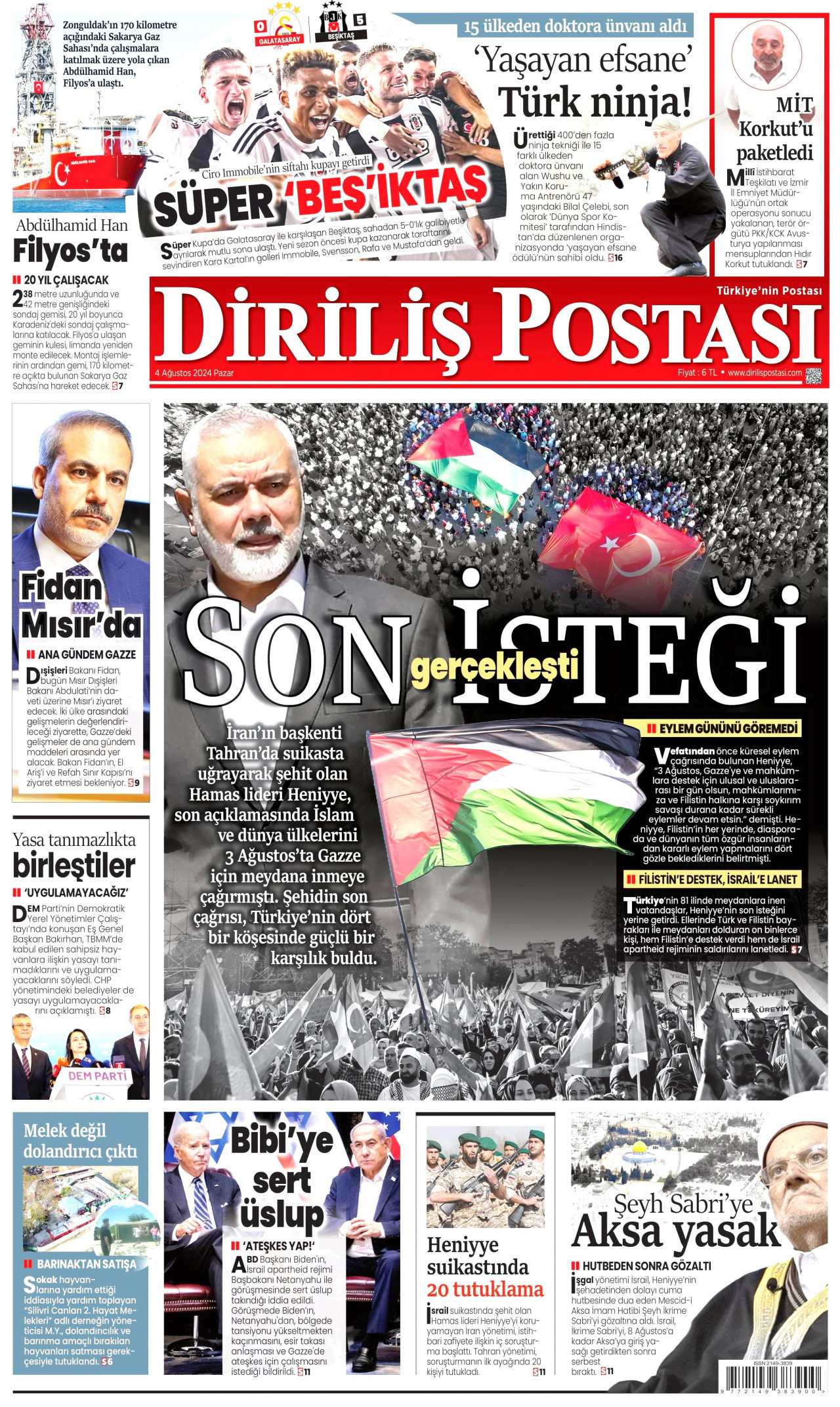 DİRİLİŞ POSTASI 4 Ağustos 2024 Gazete Manşeti Büyük