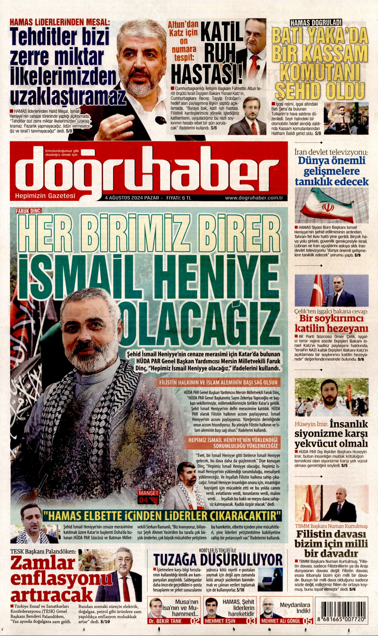 DOĞRU HABER 4 Ağustos 2024 Gazete Manşeti Büyük