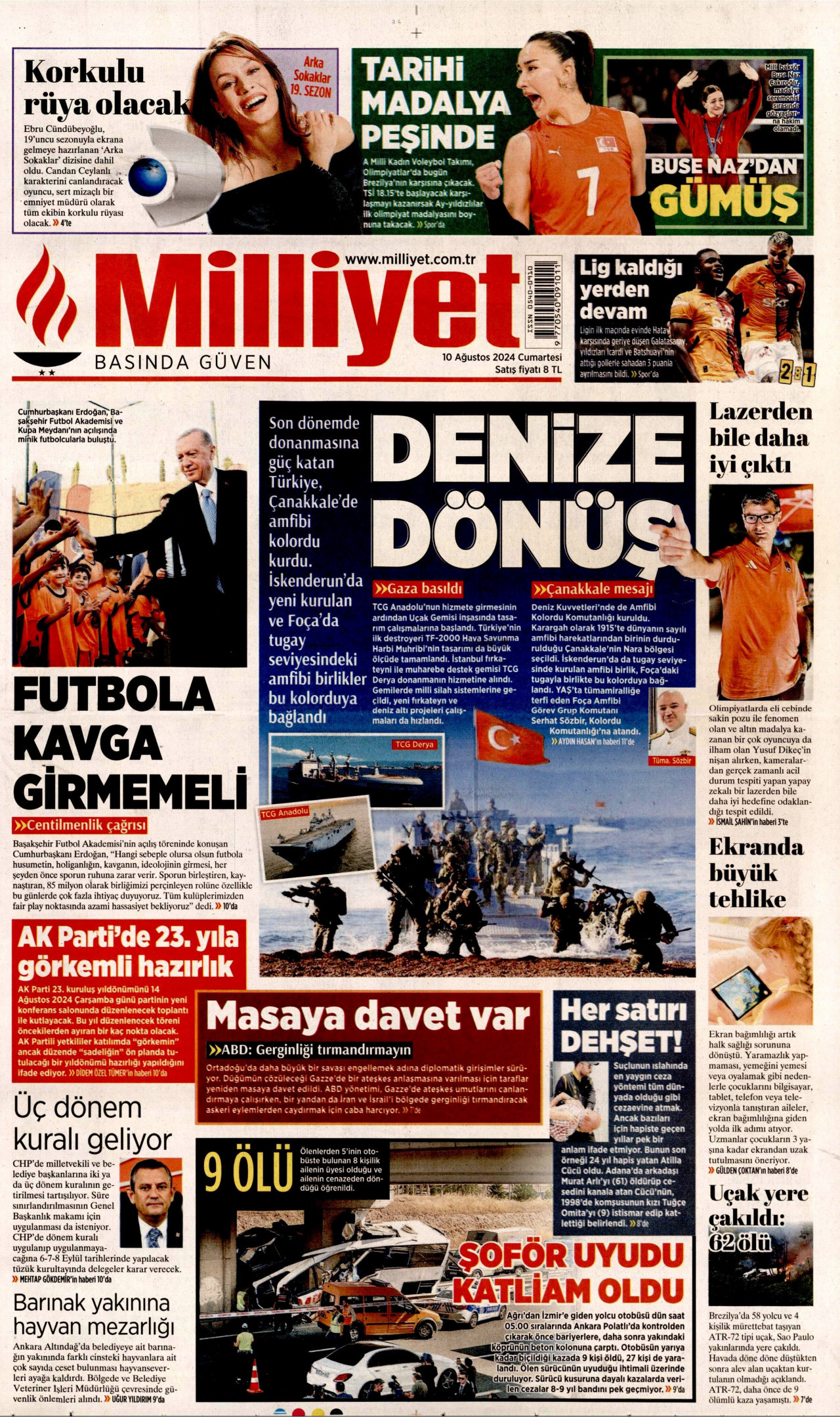 MİLLİYET 10 Ağustos 2024 Gazete Manşeti Büyük