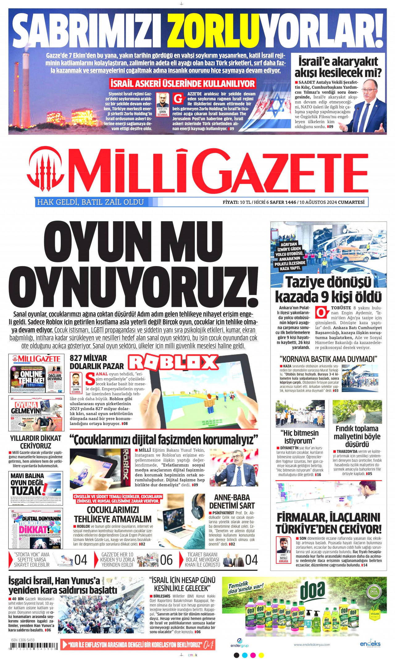 MİLLİ GAZETE 10 Ağustos 2024 Gazete Manşeti Büyük