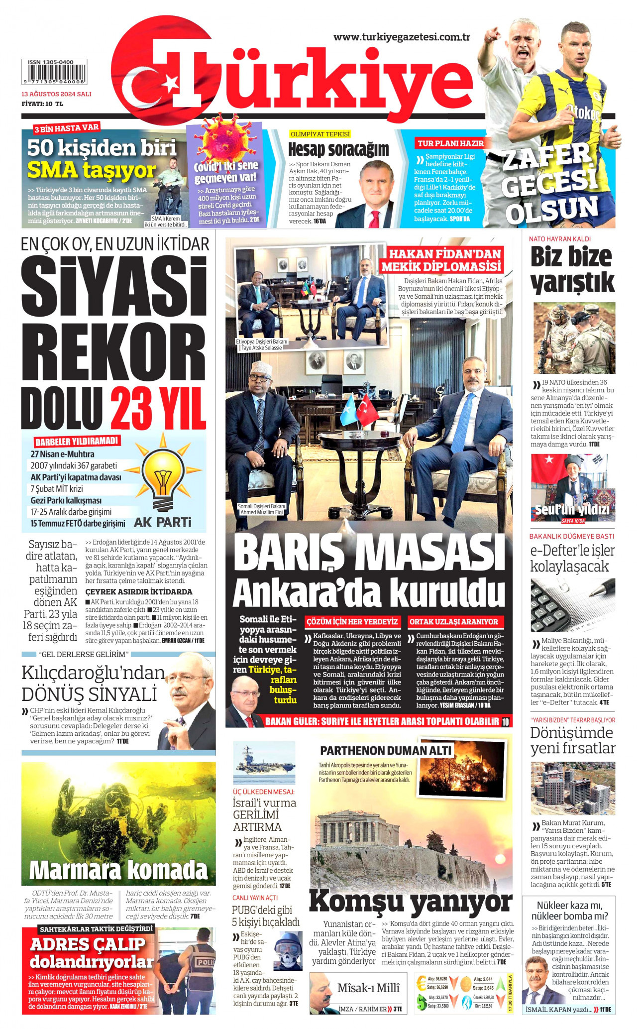 TÜRKİYE GAZETESİ 13 Ağustos 2024 Gazete Manşeti Büyük