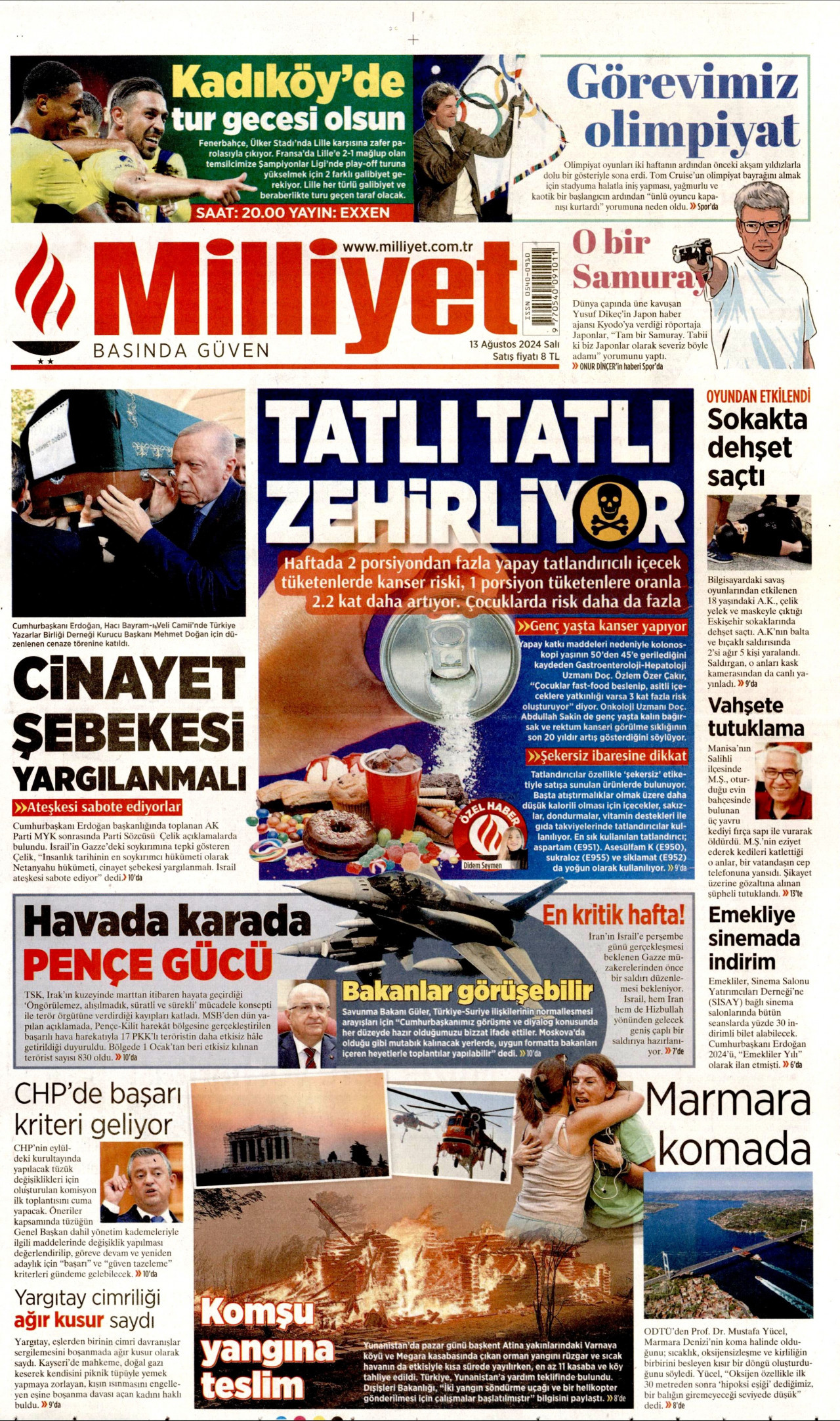 MİLLİYET 13 Ağustos 2024 Gazete Manşeti Büyük