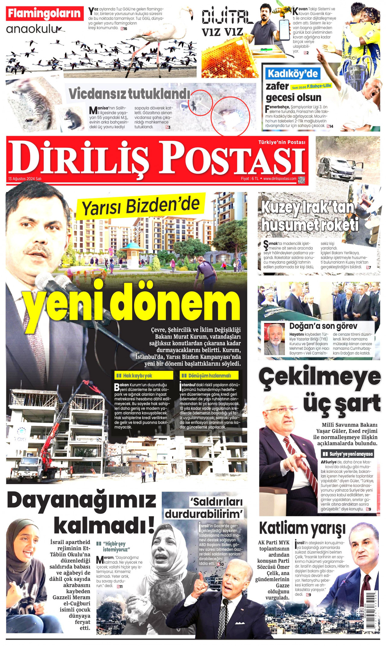 DİRİLİŞ POSTASI 13 Ağustos 2024 Gazete Manşeti Büyük