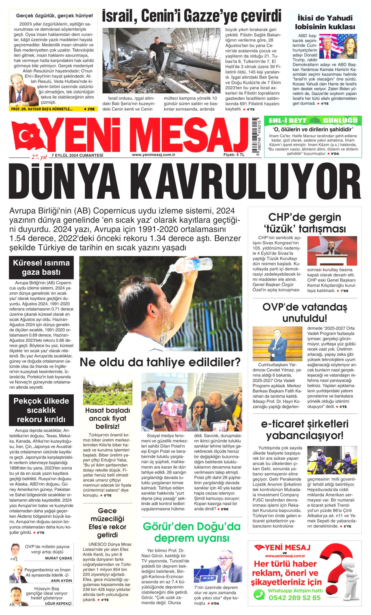 YENİ MESAJ 7 Eylül 2024 Gazete Manşeti Büyük