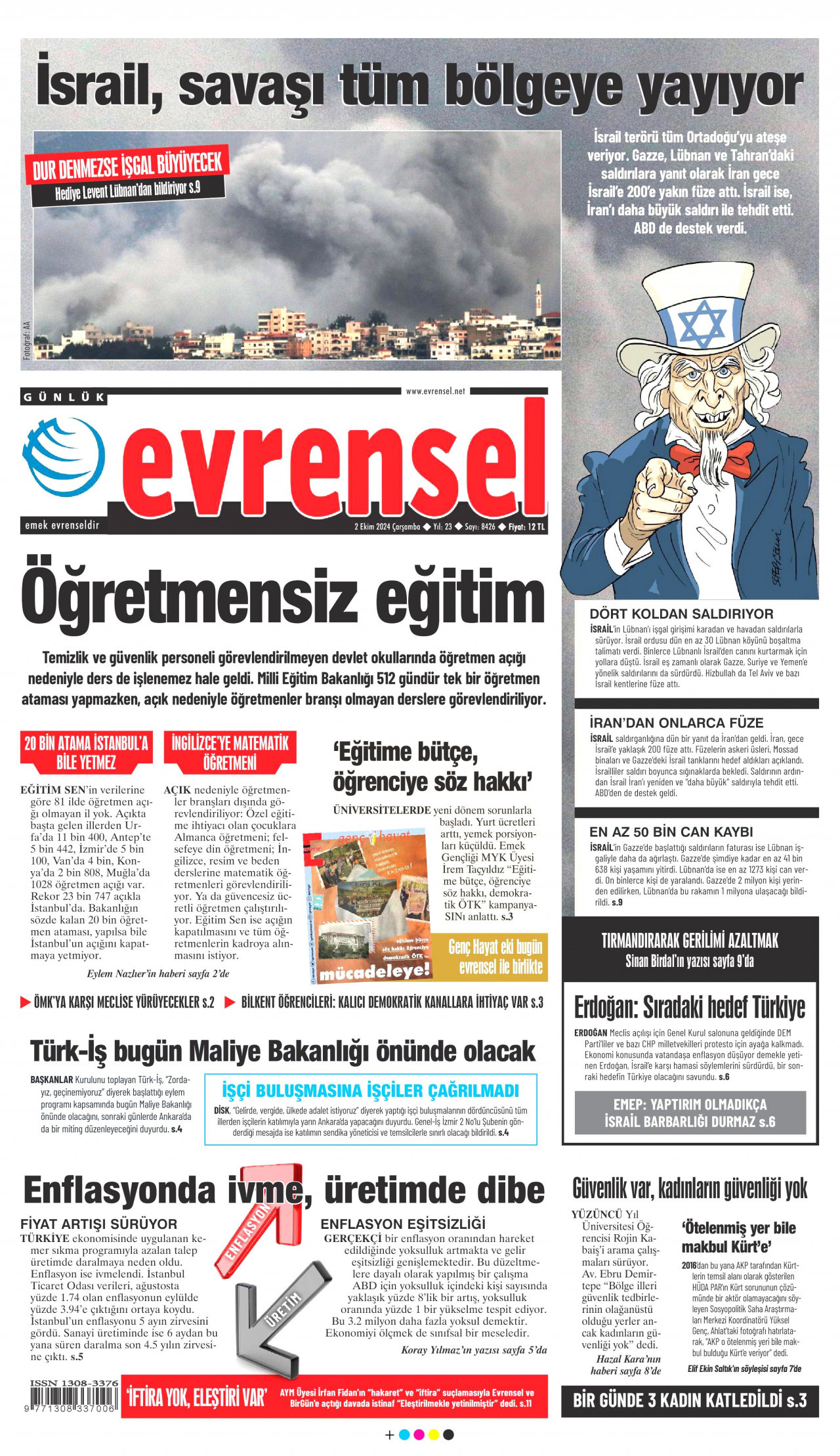 EVRENSEL 2 Ekim 2024 Gazete Manşeti Büyük