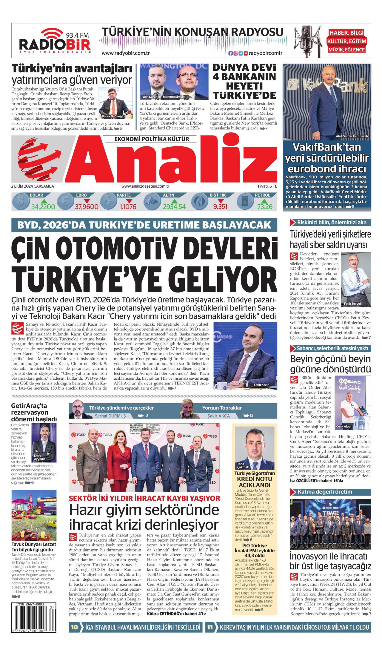 ANALİZ 2 Ekim 2024 Gazete Manşeti Büyük